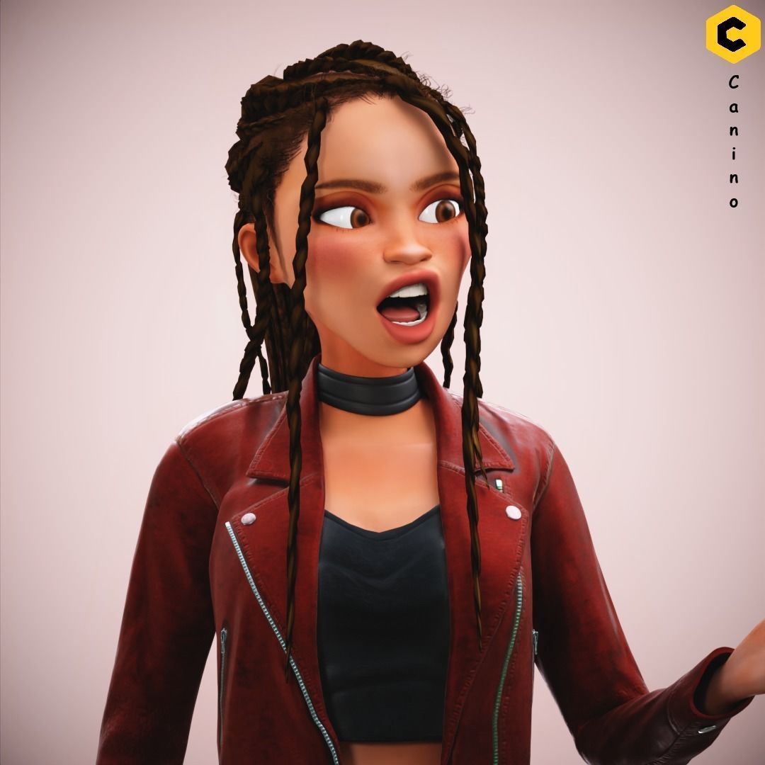 Game Cartoon Girl Zara Character rigged Low-poly 3D model_33