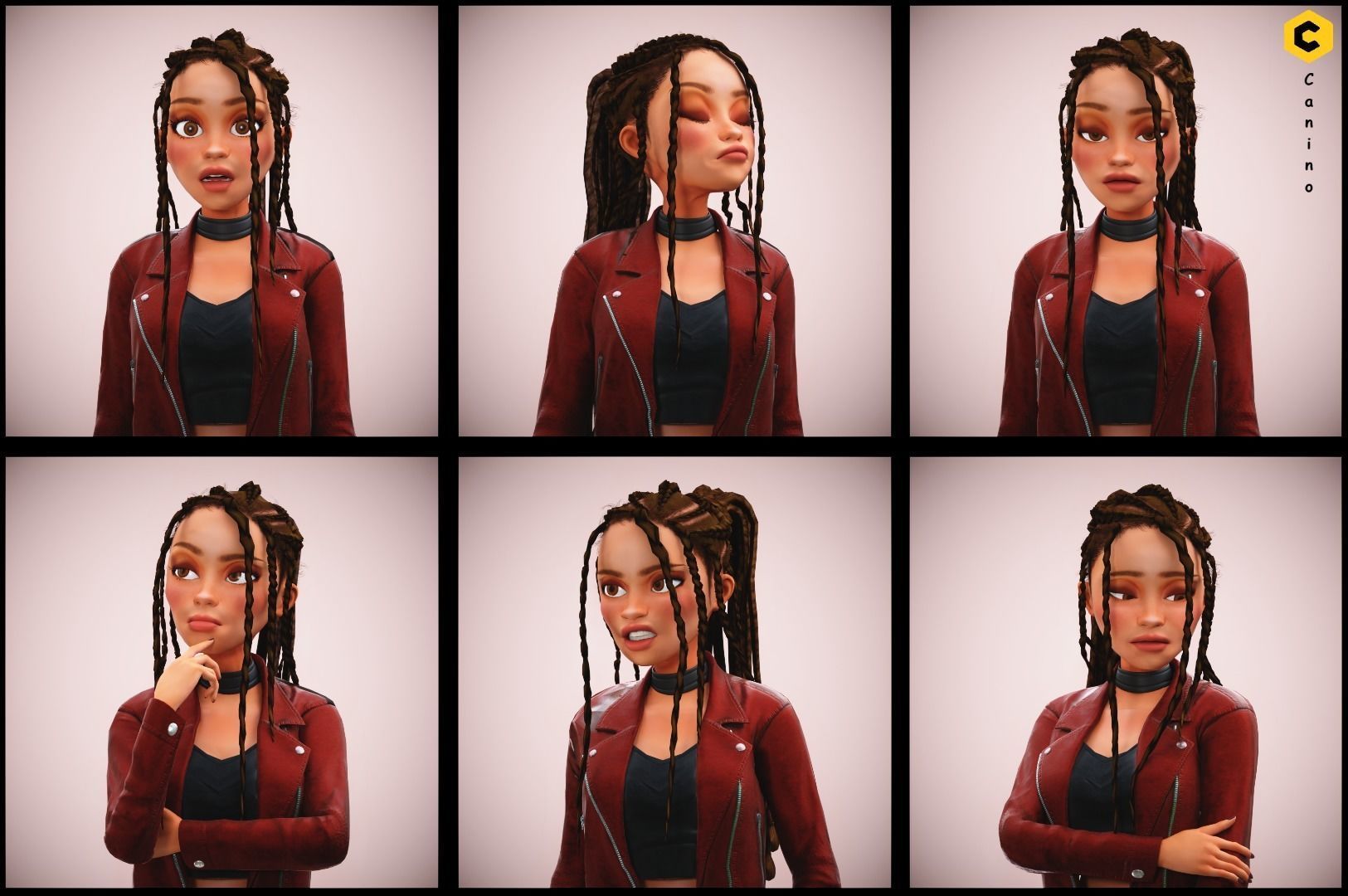 Game Cartoon Girl Zara Character rigged Low-poly 3D model_3