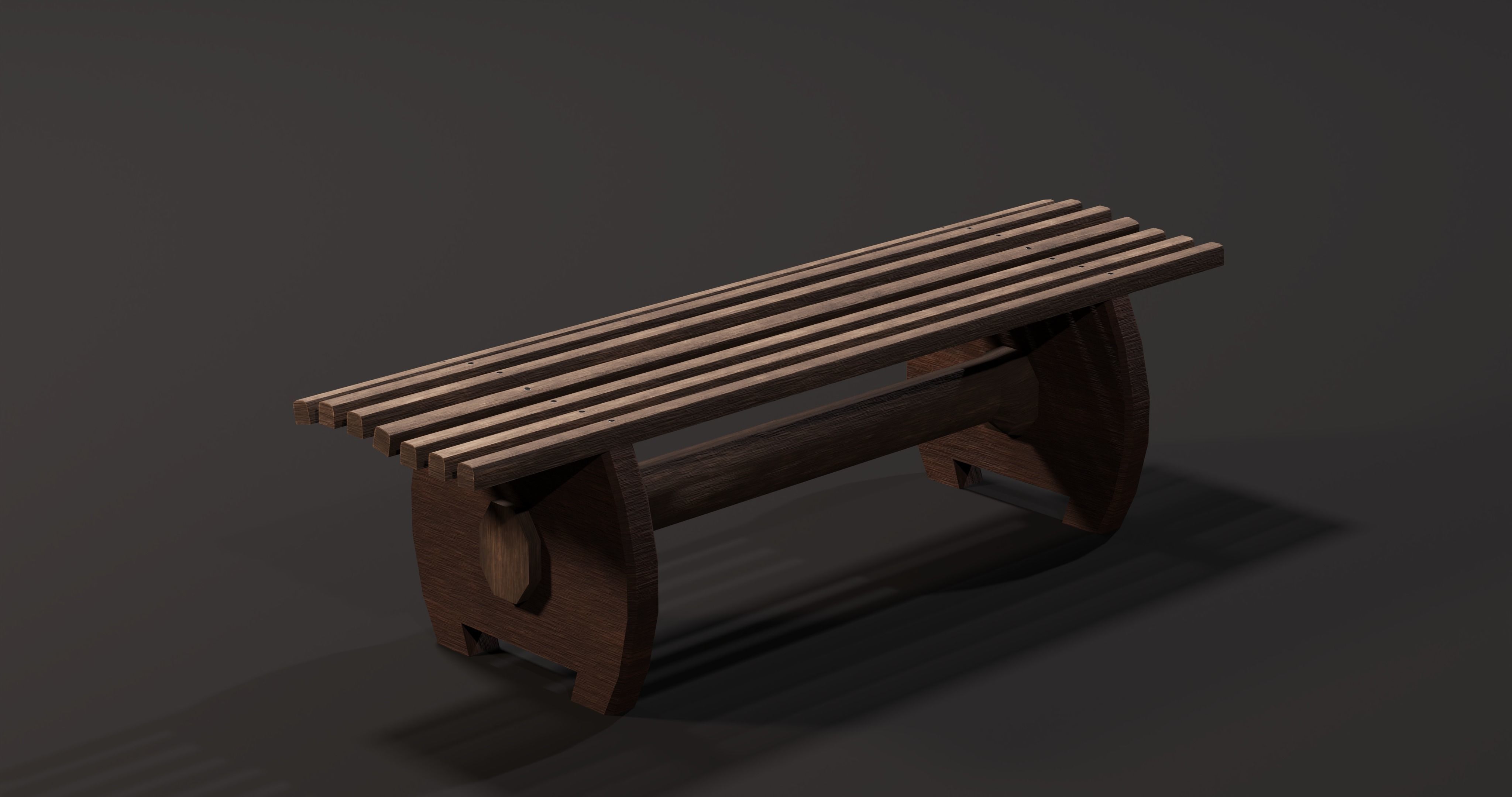 Wooden Bench Low-poly 3D model_3