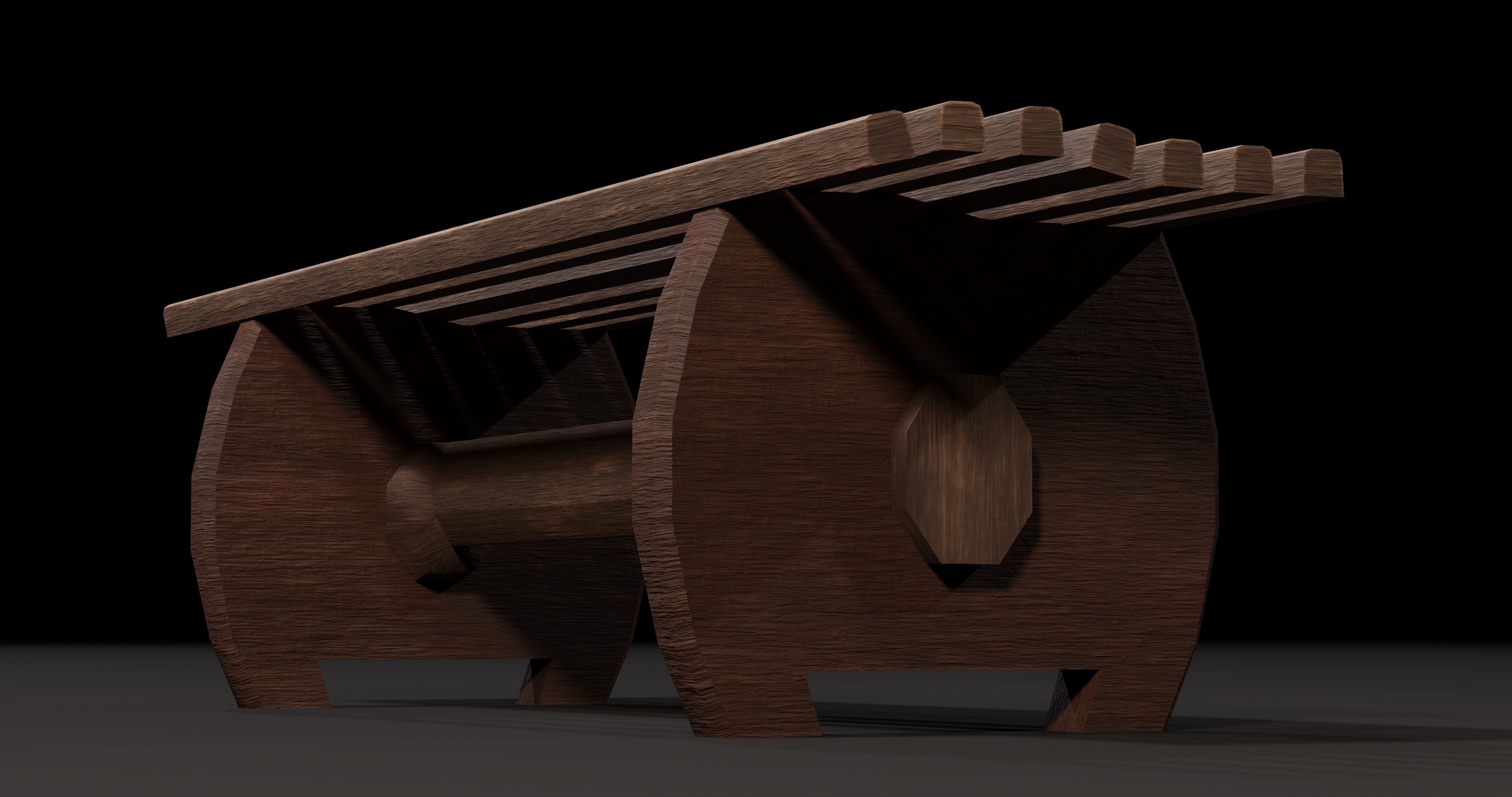 Wooden Bench Low-poly 3D model_7