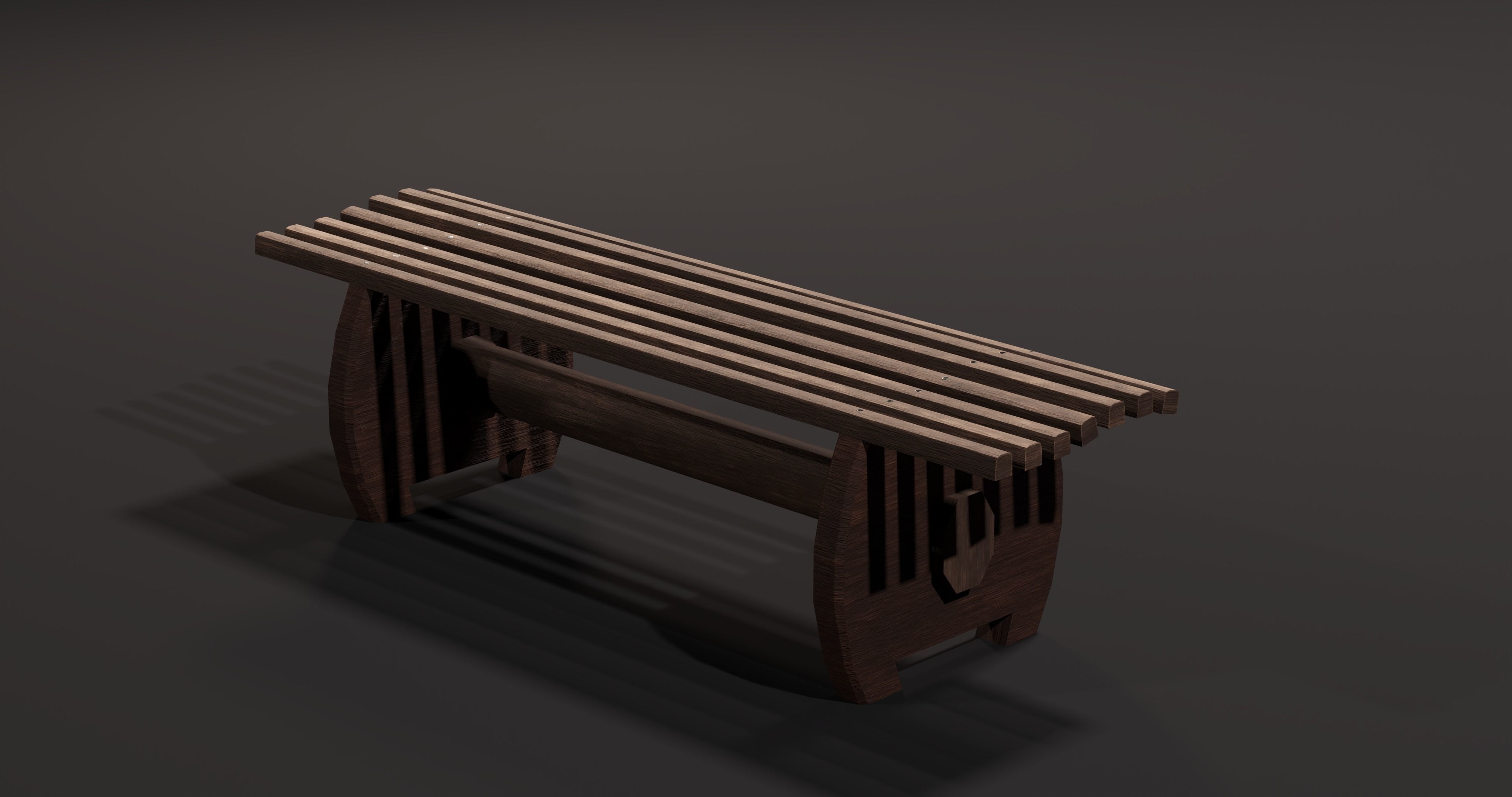Wooden Bench Low-poly 3D model_4