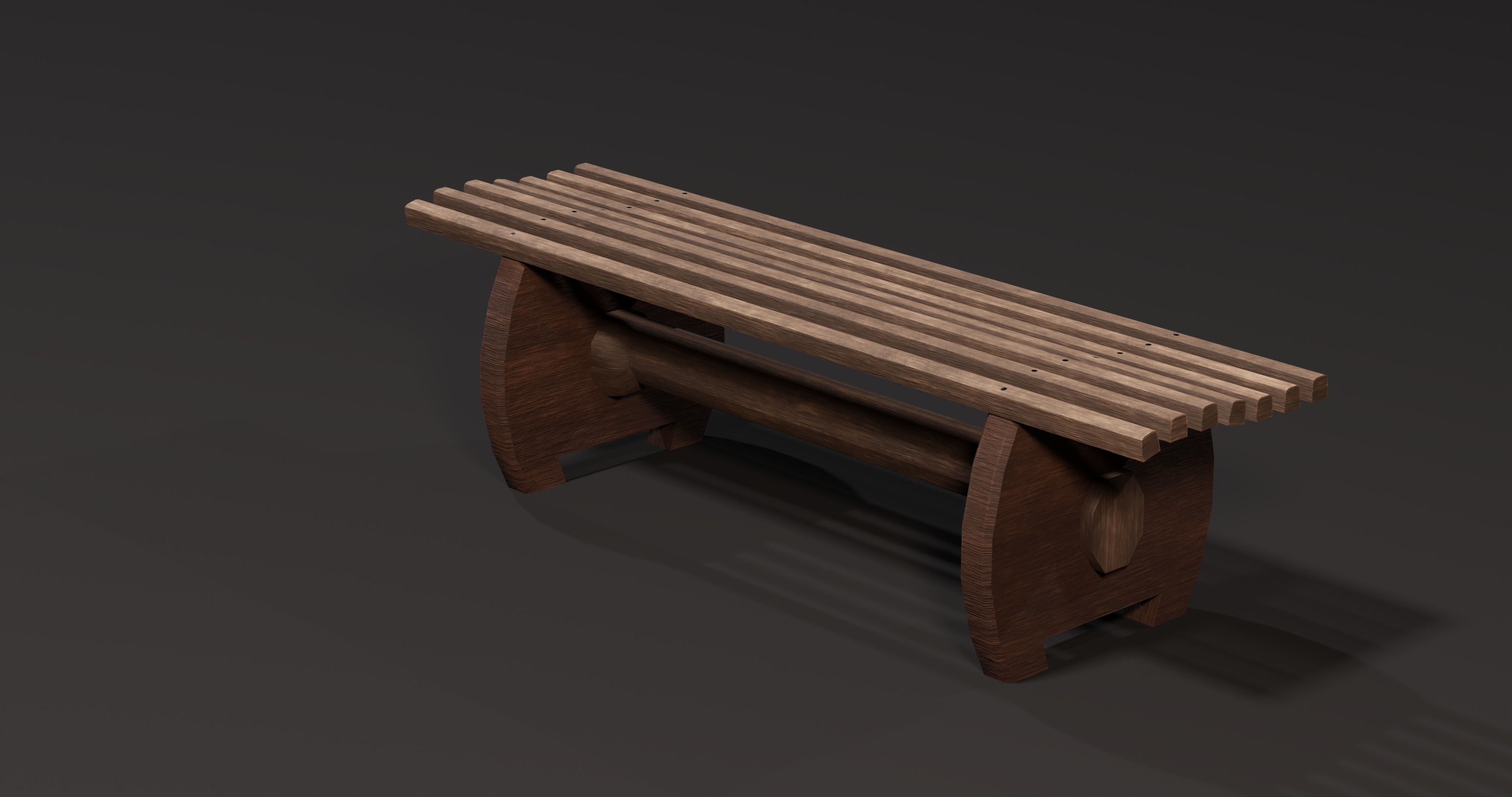 Wooden Bench Low-poly 3D model_2