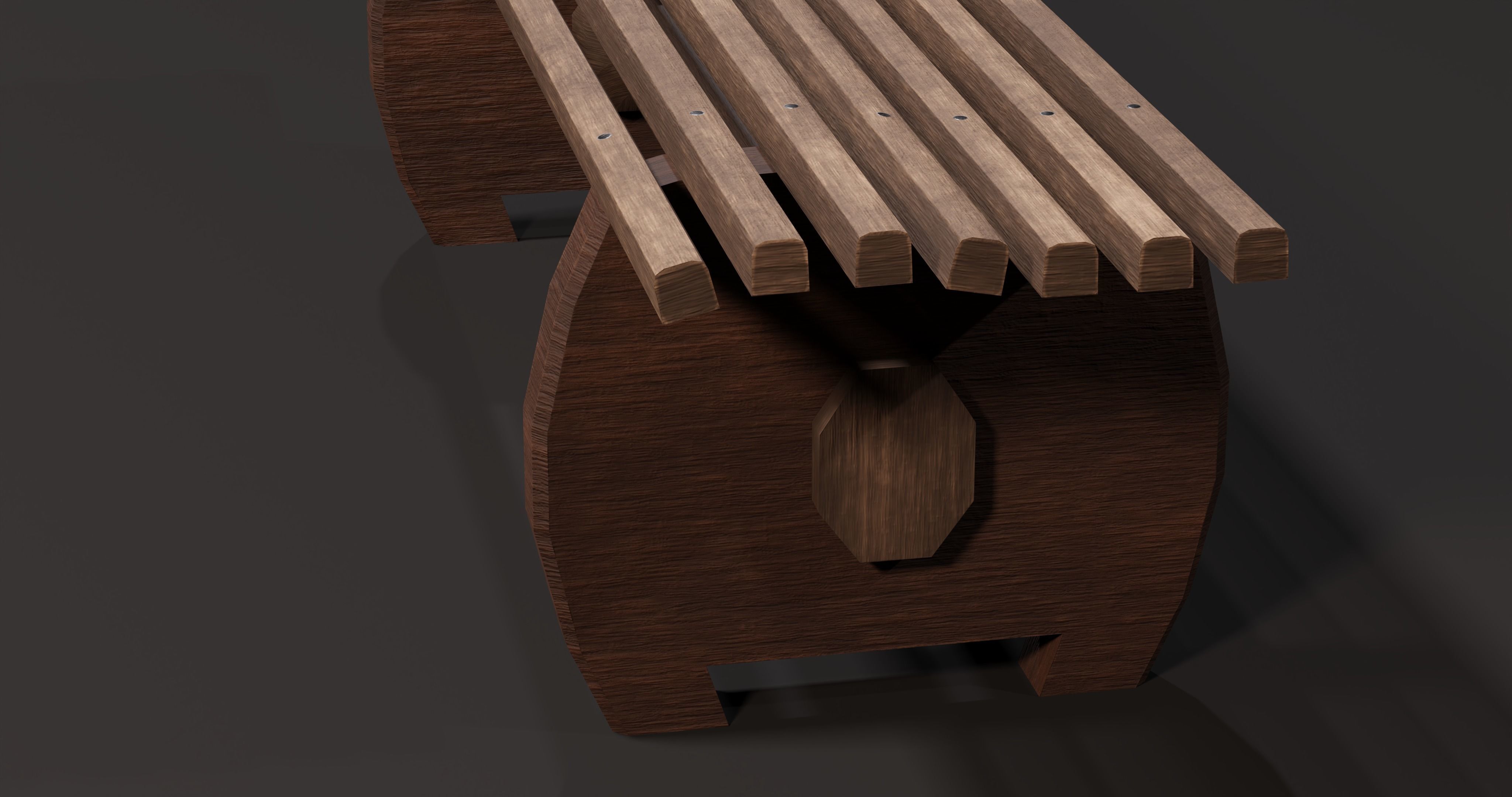 Wooden Bench Low-poly 3D model_8