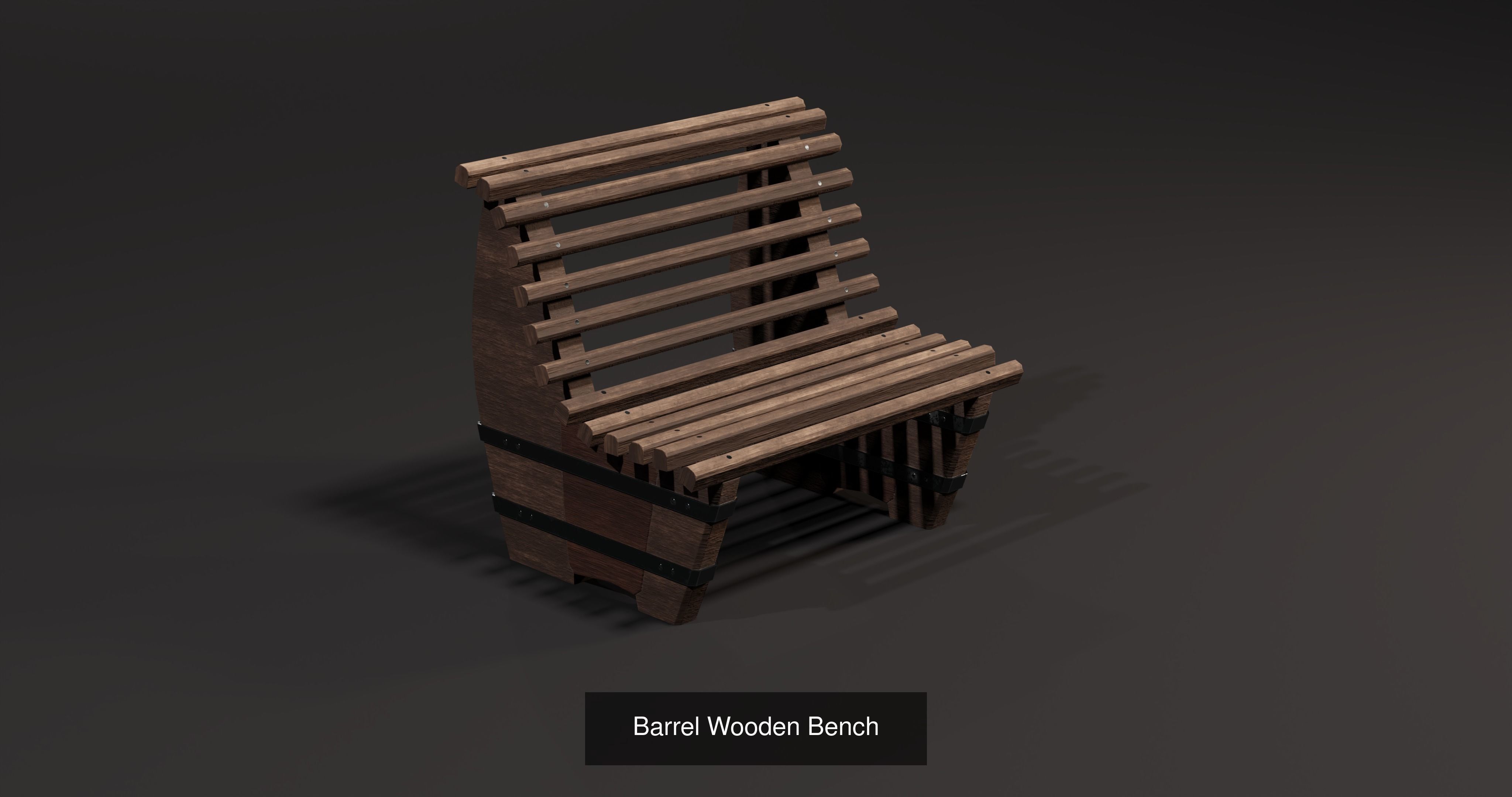 Wooden table with benches 3D Model Collection_5