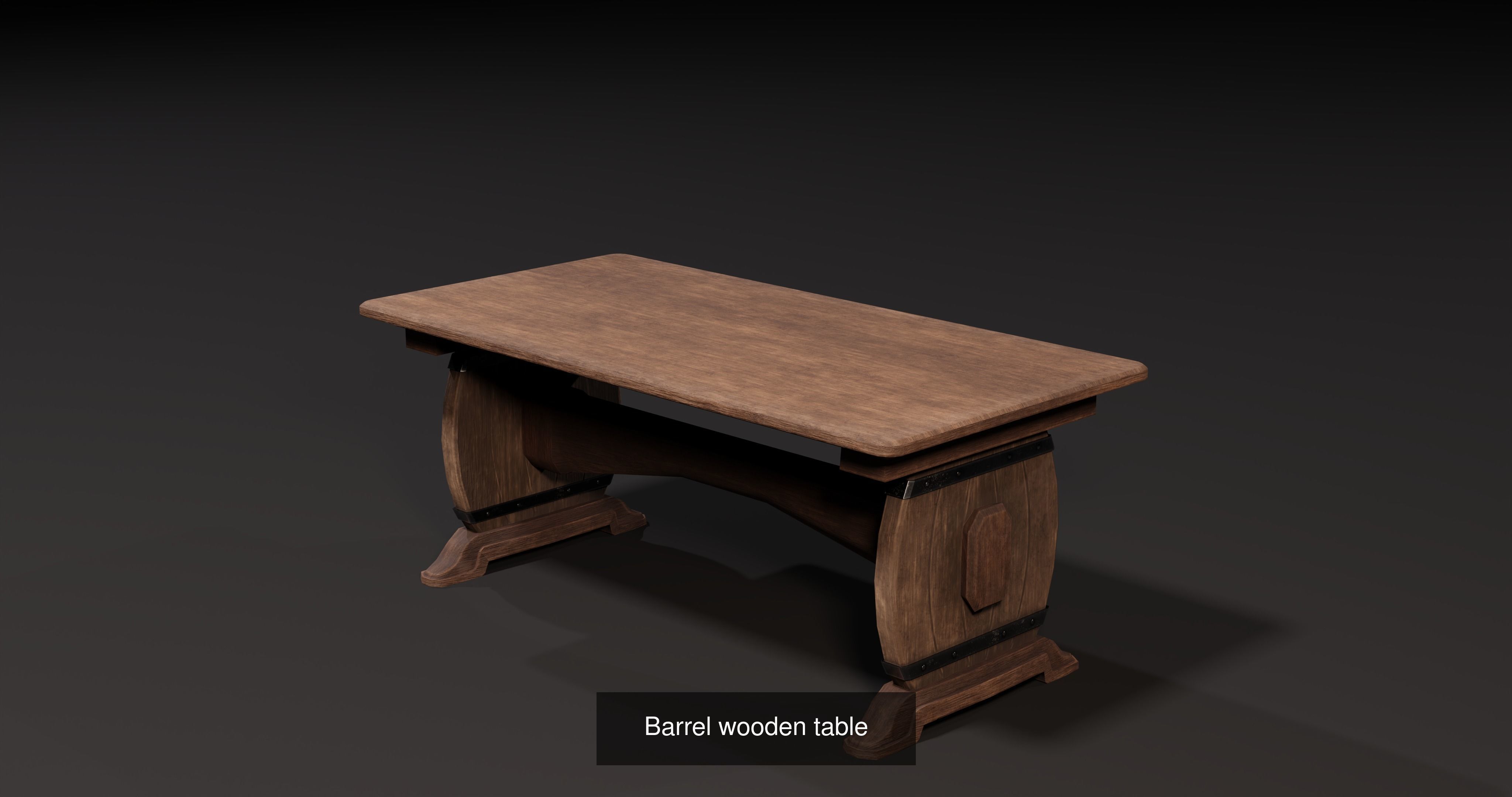 Wooden table with benches 3D Model Collection_4