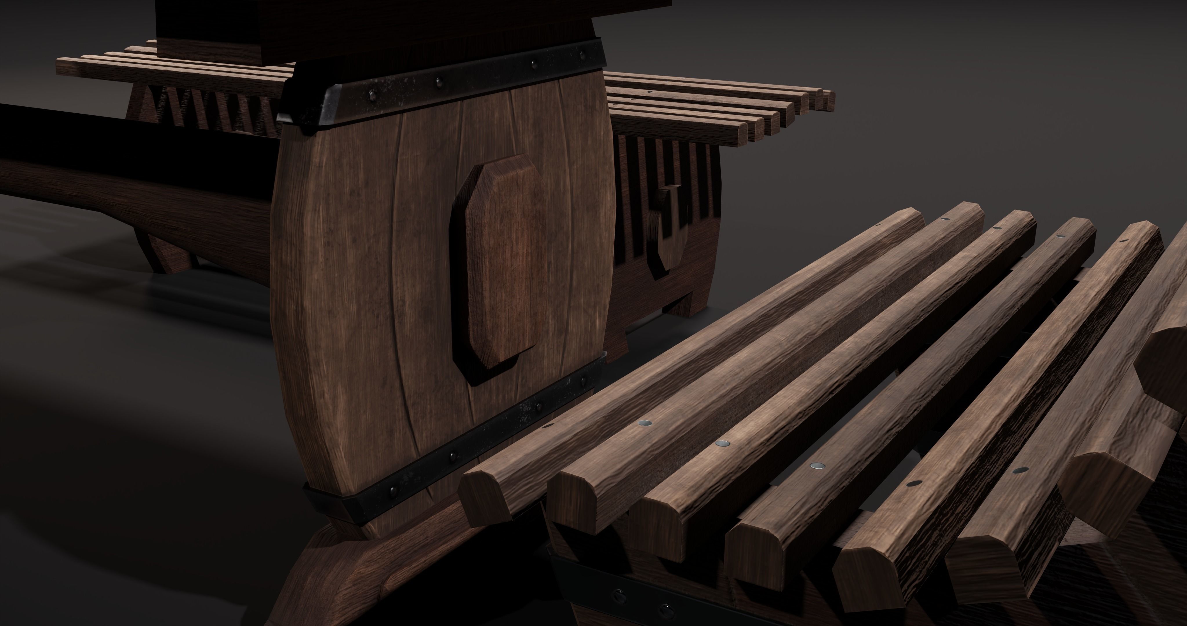 Wooden table with benches 3D Model Collection_14
