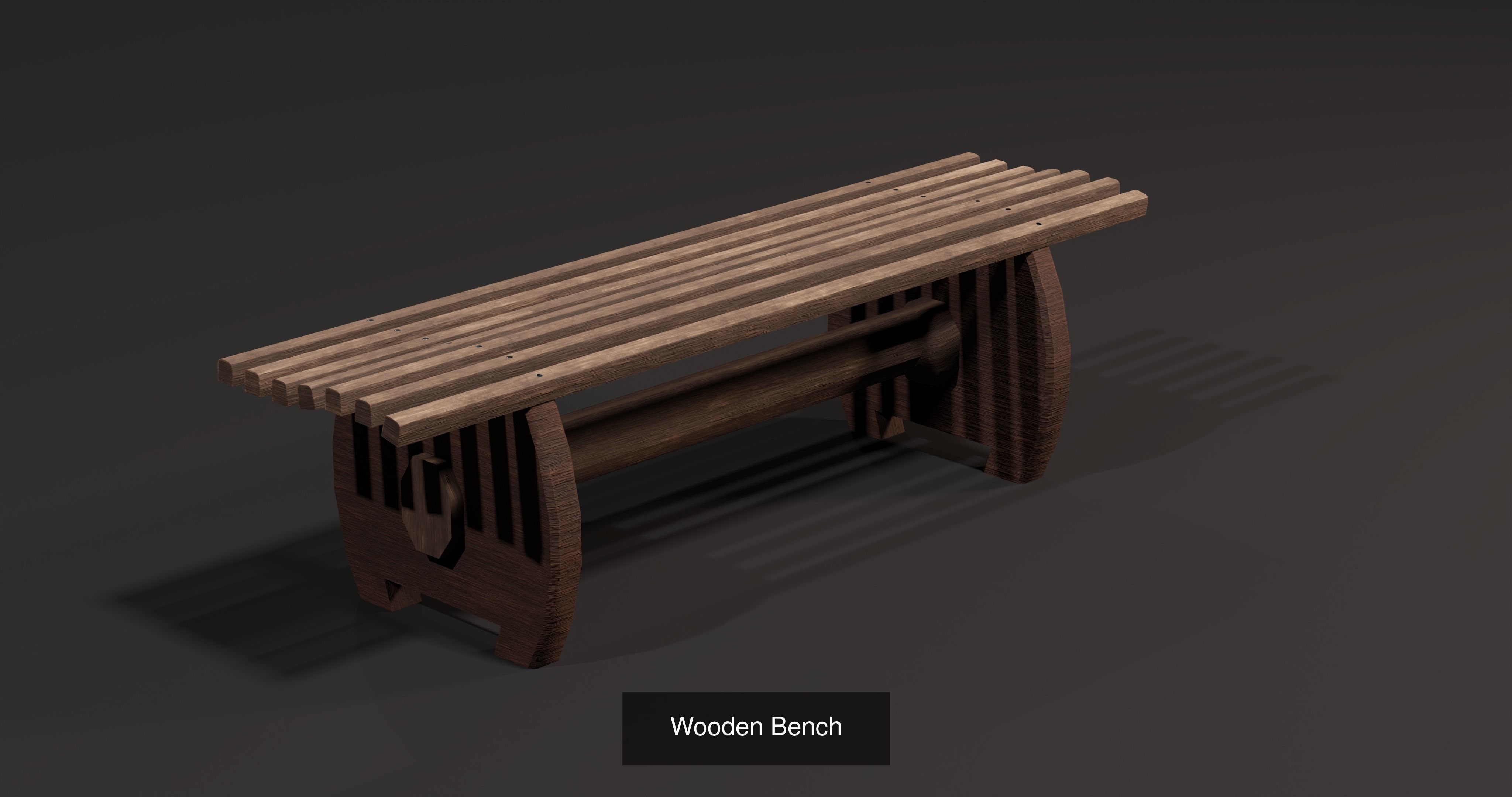 Wooden table with benches 3D Model Collection_6