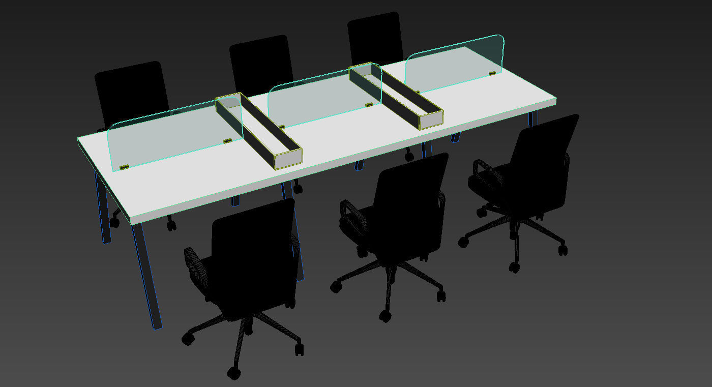 Office staff Table With chiar 3D model_6