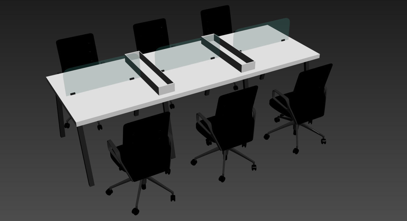 Office staff Table With chiar 3D model_4