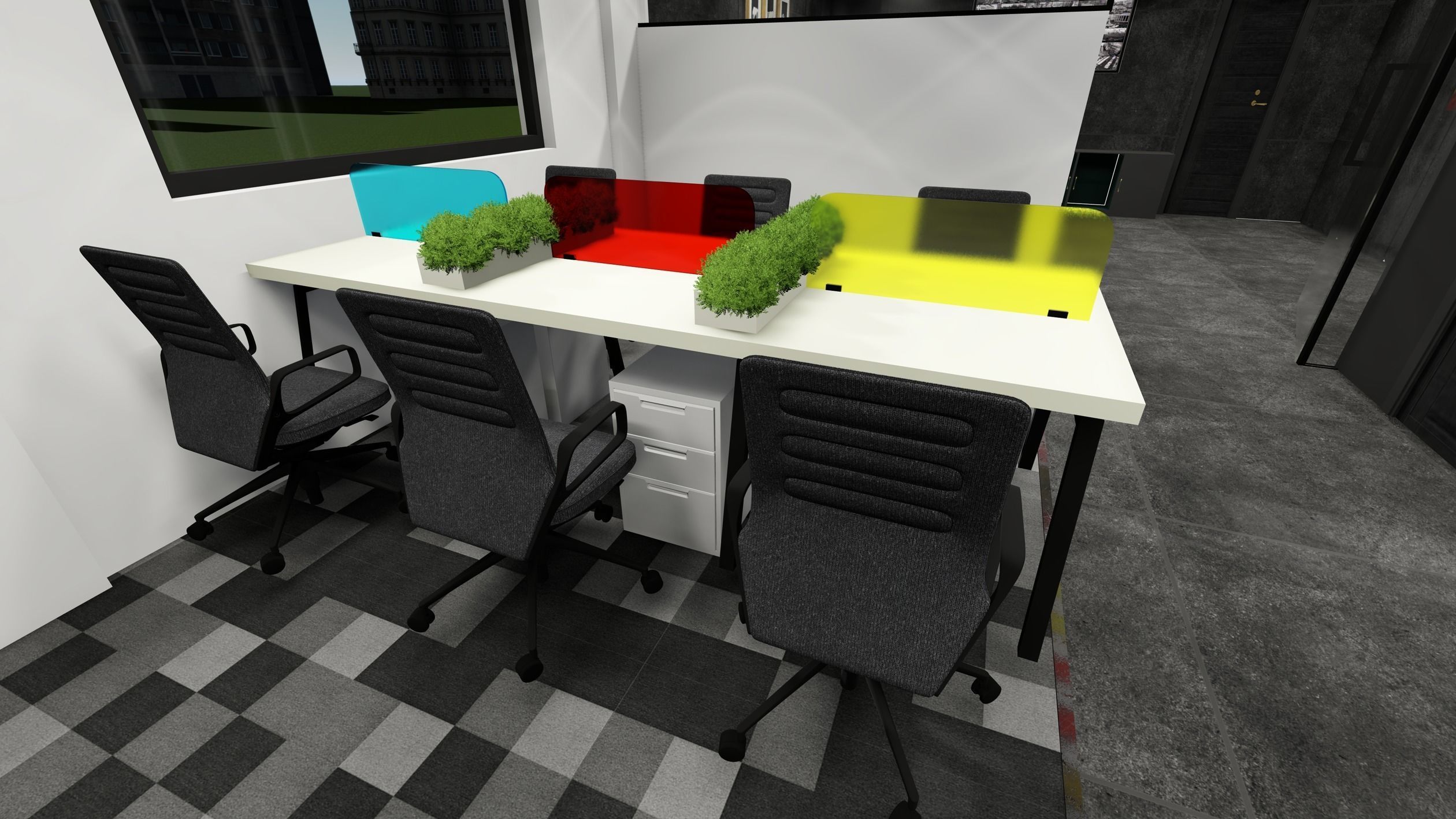 Office staff Table With chiar 3D model_7