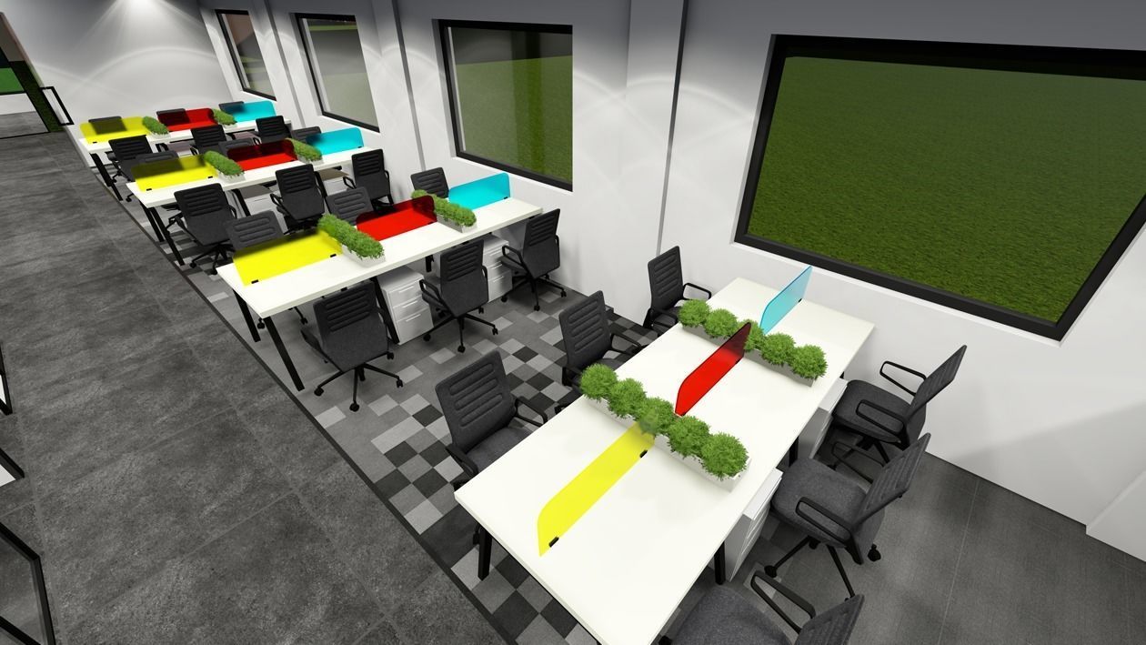Office staff Table With chiar 3D model_5