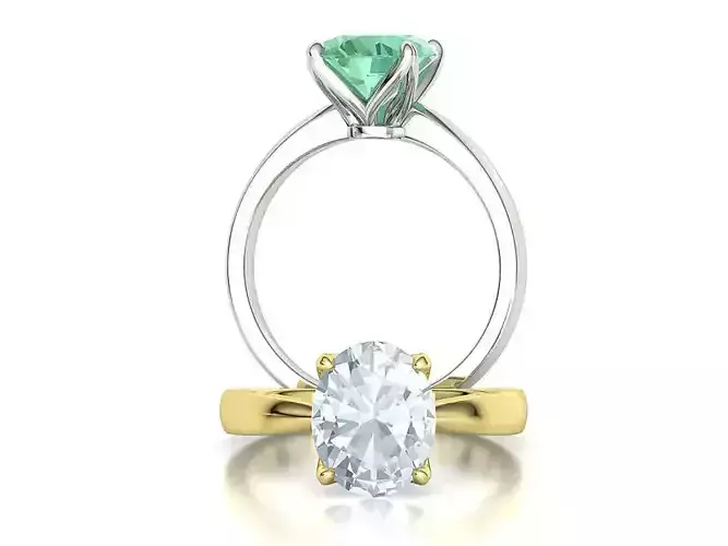 Elegant Solitaire Ring 10x8mm Oval stone Claw Setting 3D print model