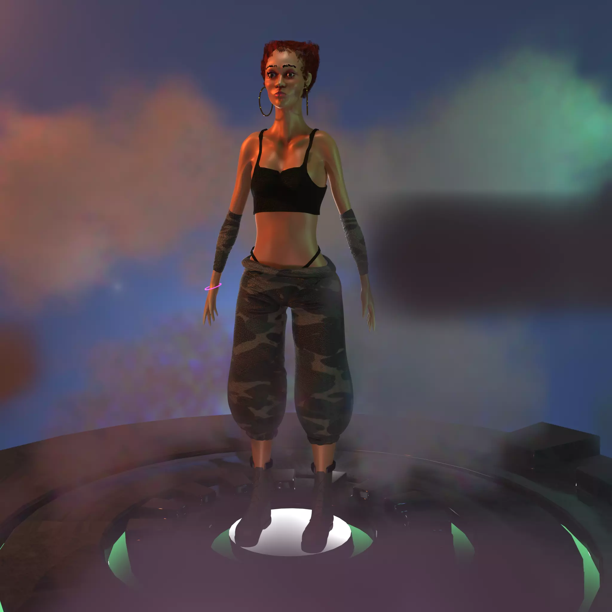 Game Ready Character girl in camouflage on circular platform Low-poly 3D model