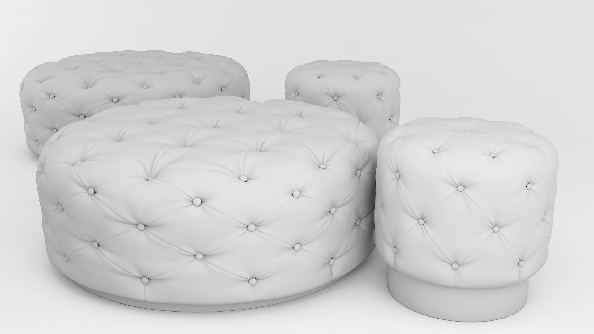 Ottoman set 1 four tufted ottomans Low-poly 3D model_4