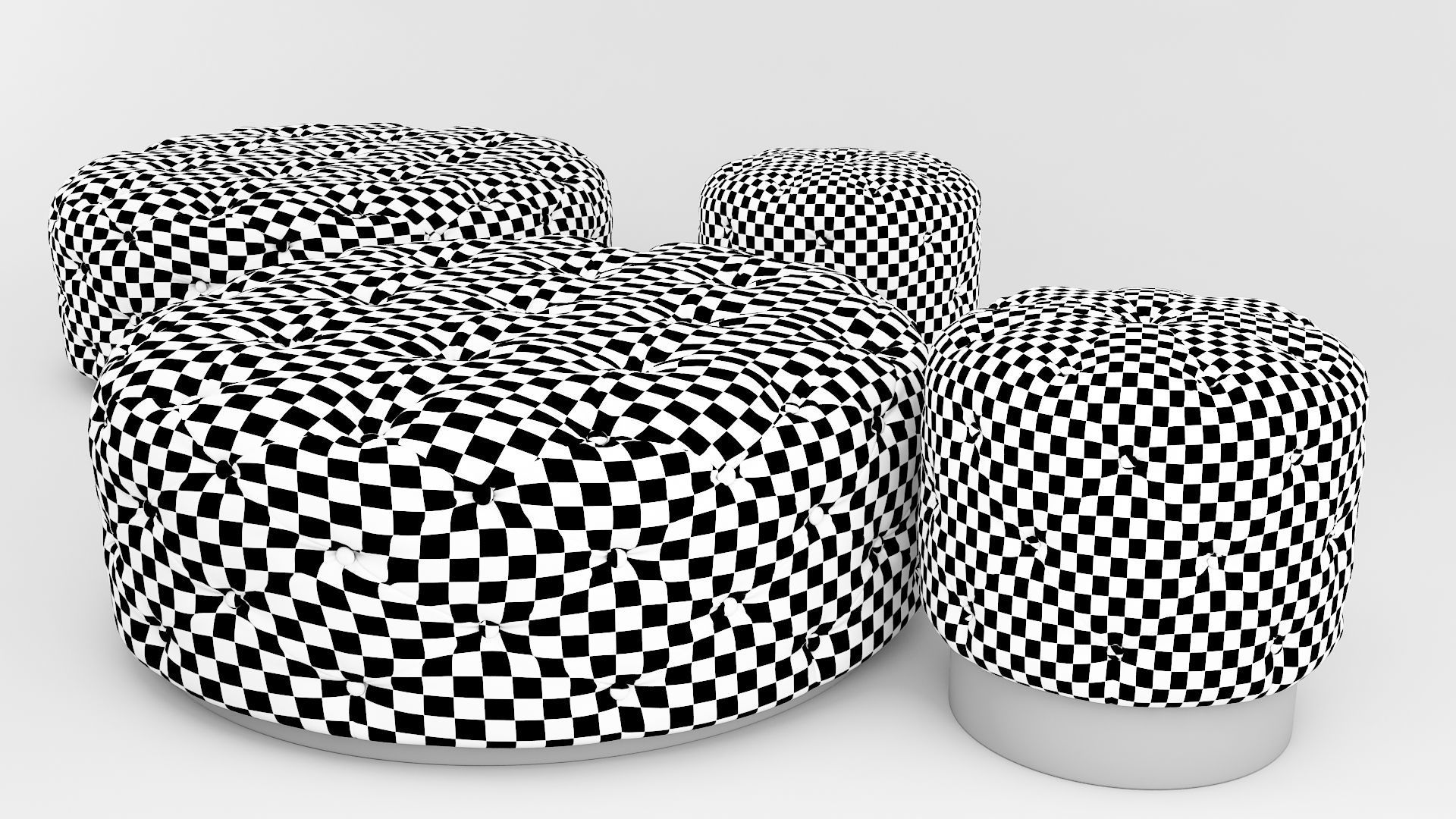 Ottoman set 1 four tufted ottomans Low-poly 3D model_2