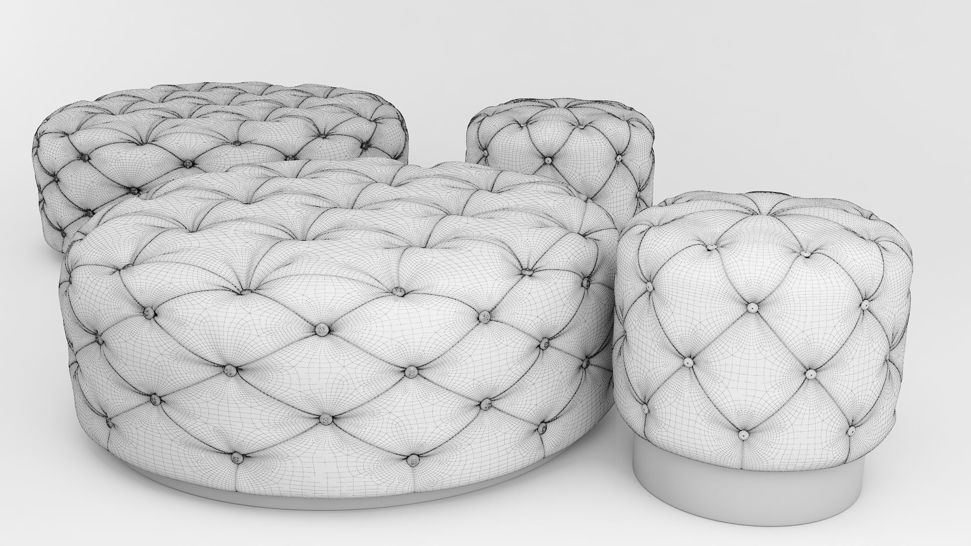 Ottoman set 1 four tufted ottomans Low-poly 3D model_3
