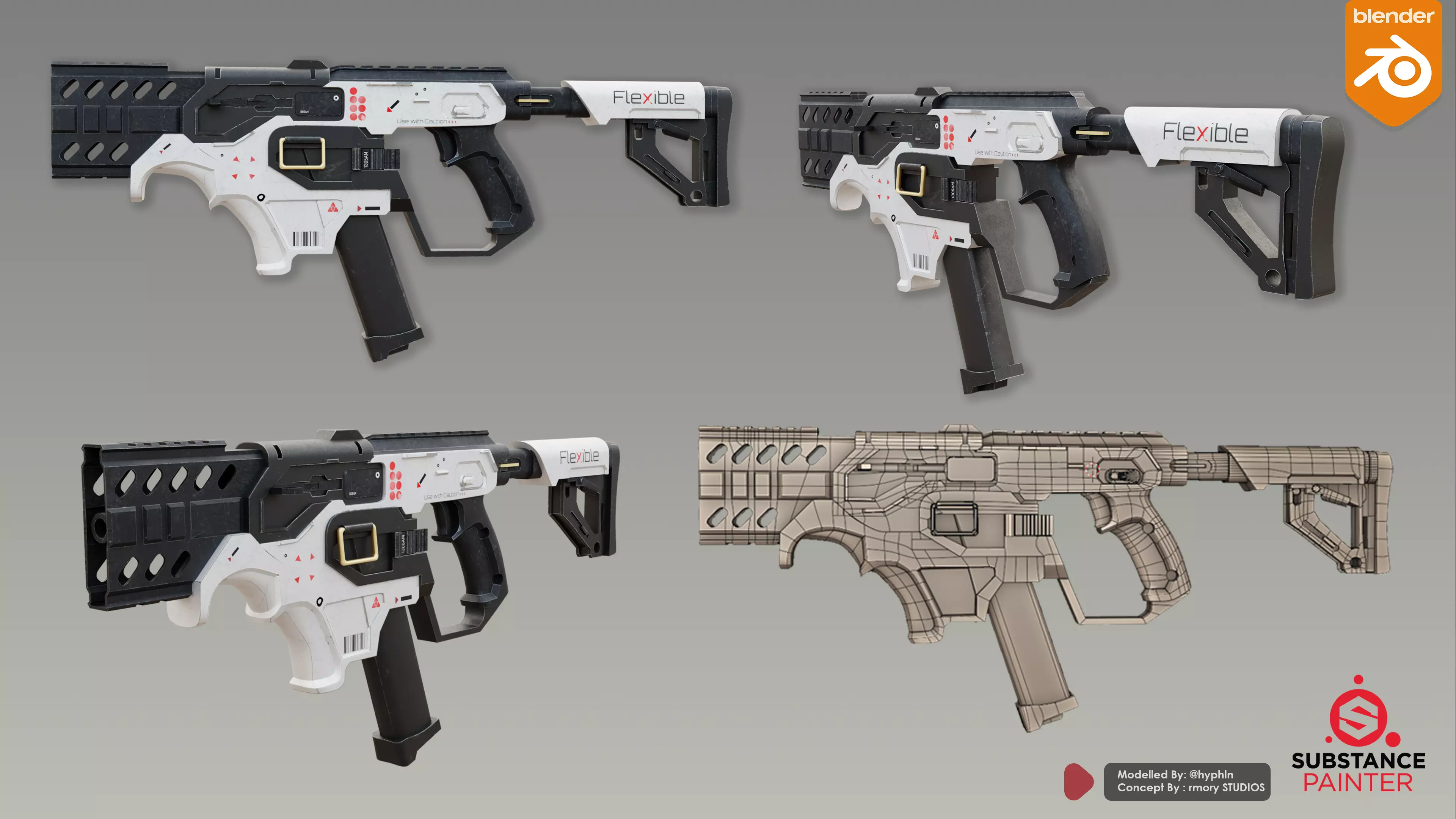 Futuristic SMG Low-poly 3D model_0