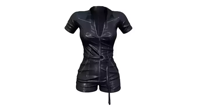 Leather Zipped Up Shorts Romper Short Sleeves Jumpsuit Low-poly 3D model