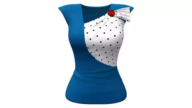 Asymmetric Neckline Cap Sleeve Vintage Polka Dot Blouse