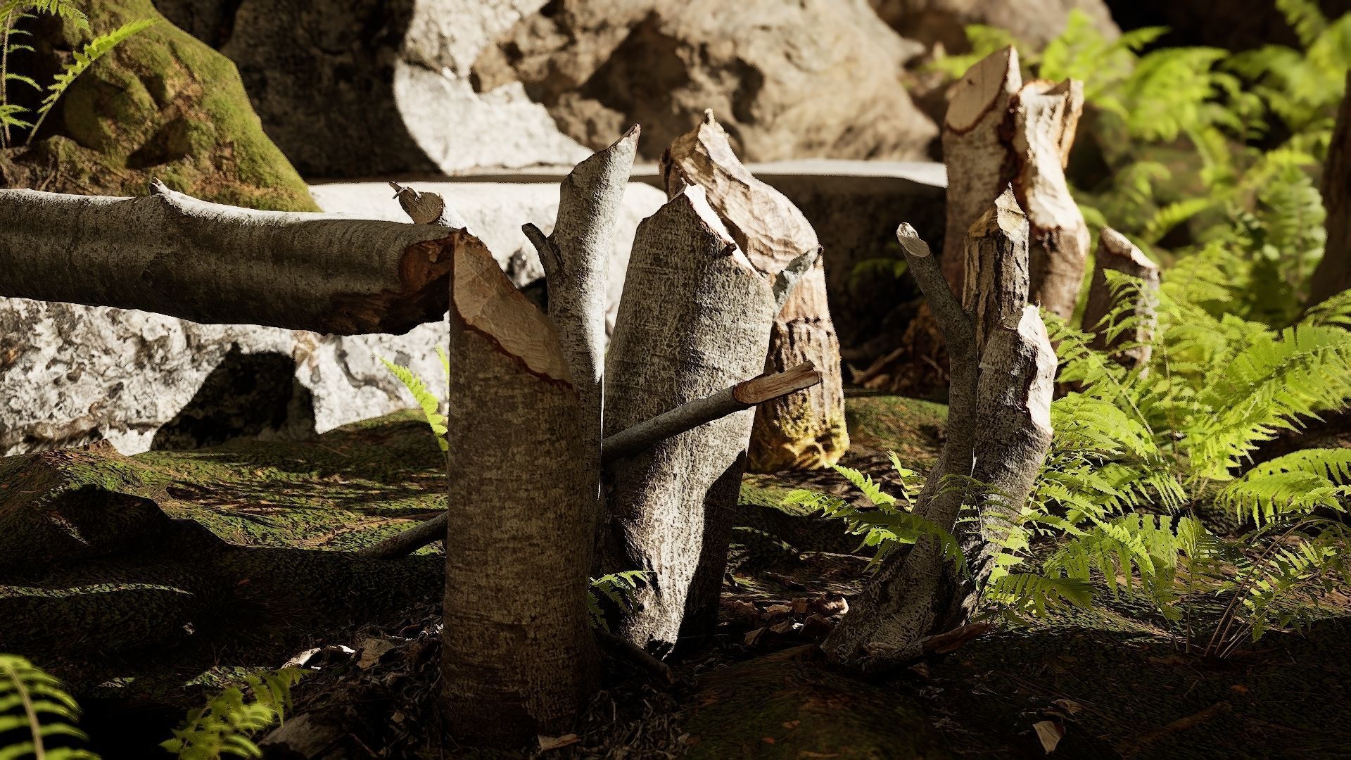 Beaver bitten willow tree stumps pack 3D model_10