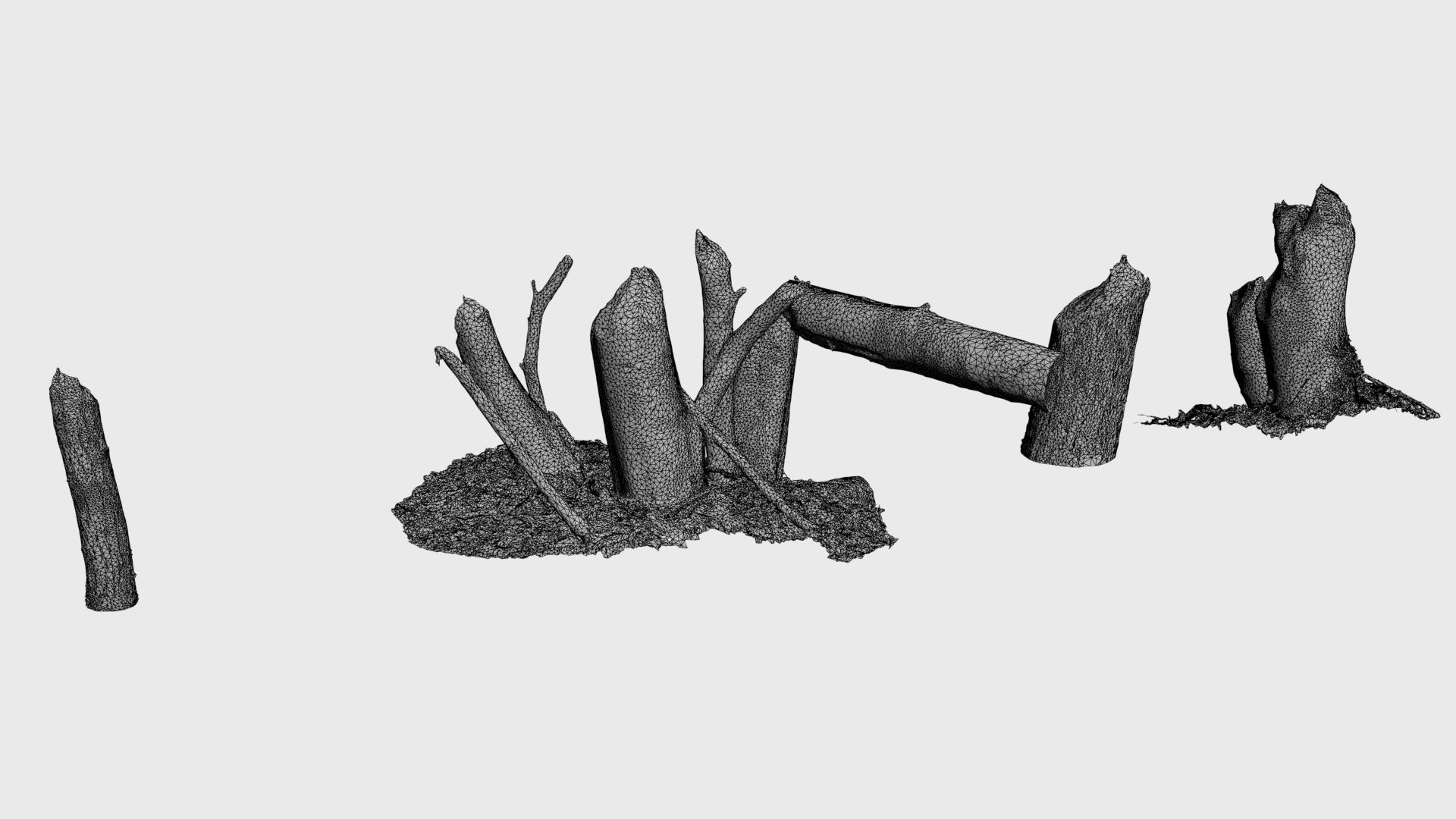 Beaver bitten willow tree stumps pack 3D model_1