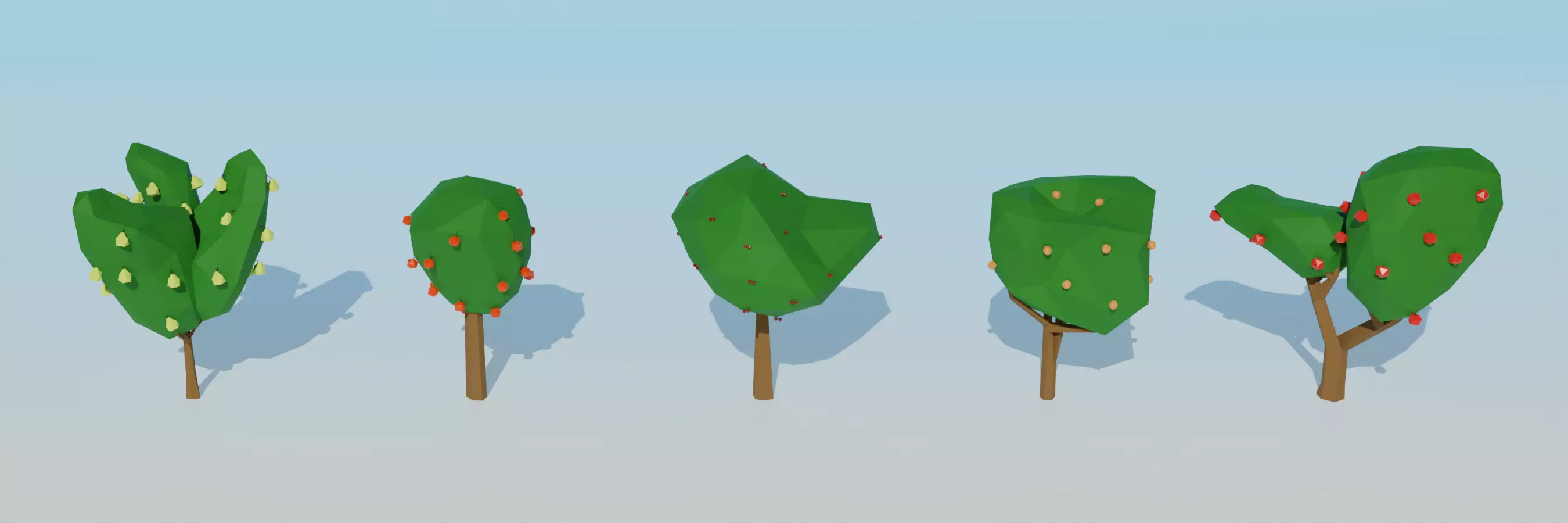 Fruit trees set Low-poly 3D model_0