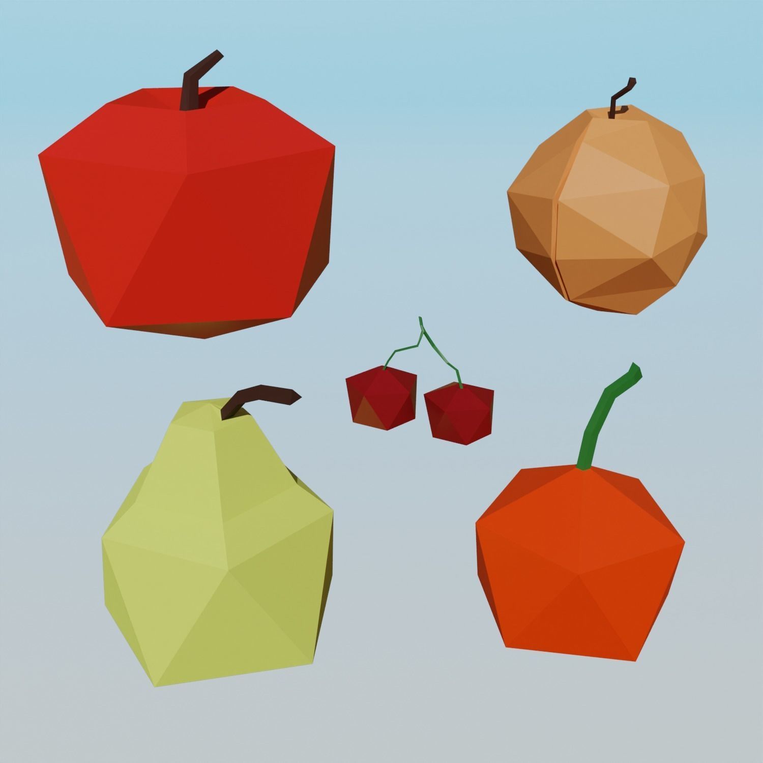Fruit trees set Low-poly 3D model_9