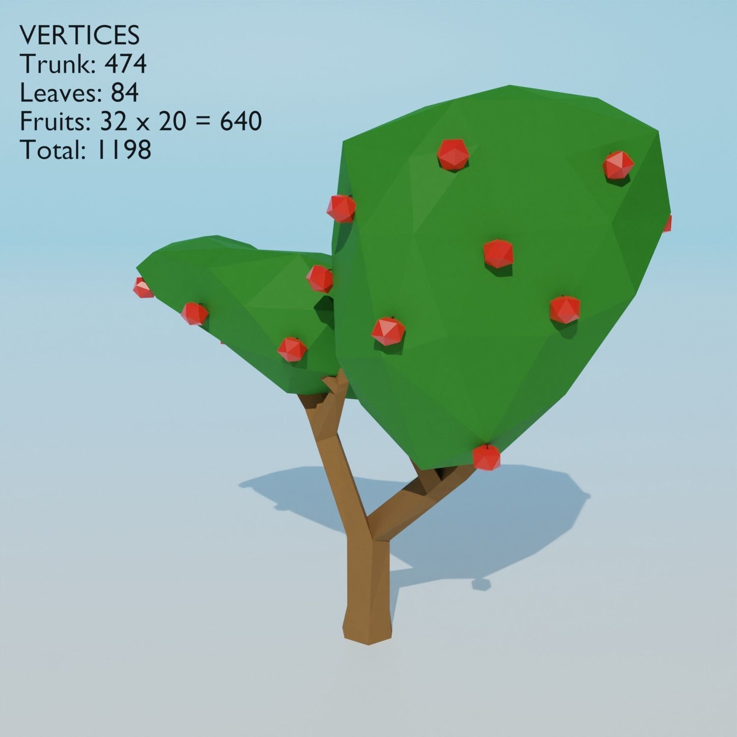 Fruit trees set Low-poly 3D model_4