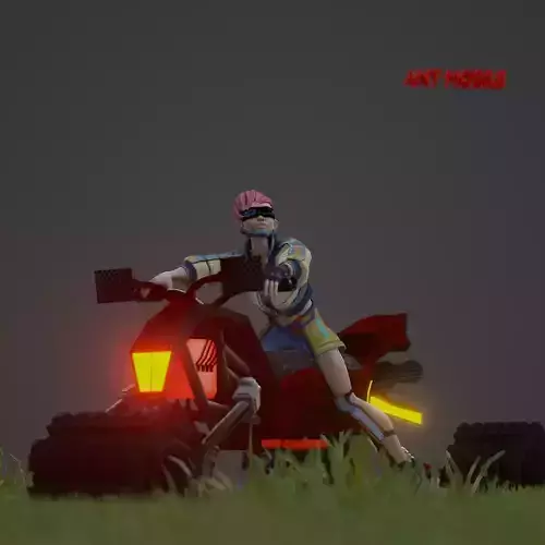Motocycle motorcycle in grass Low-poly 3D model