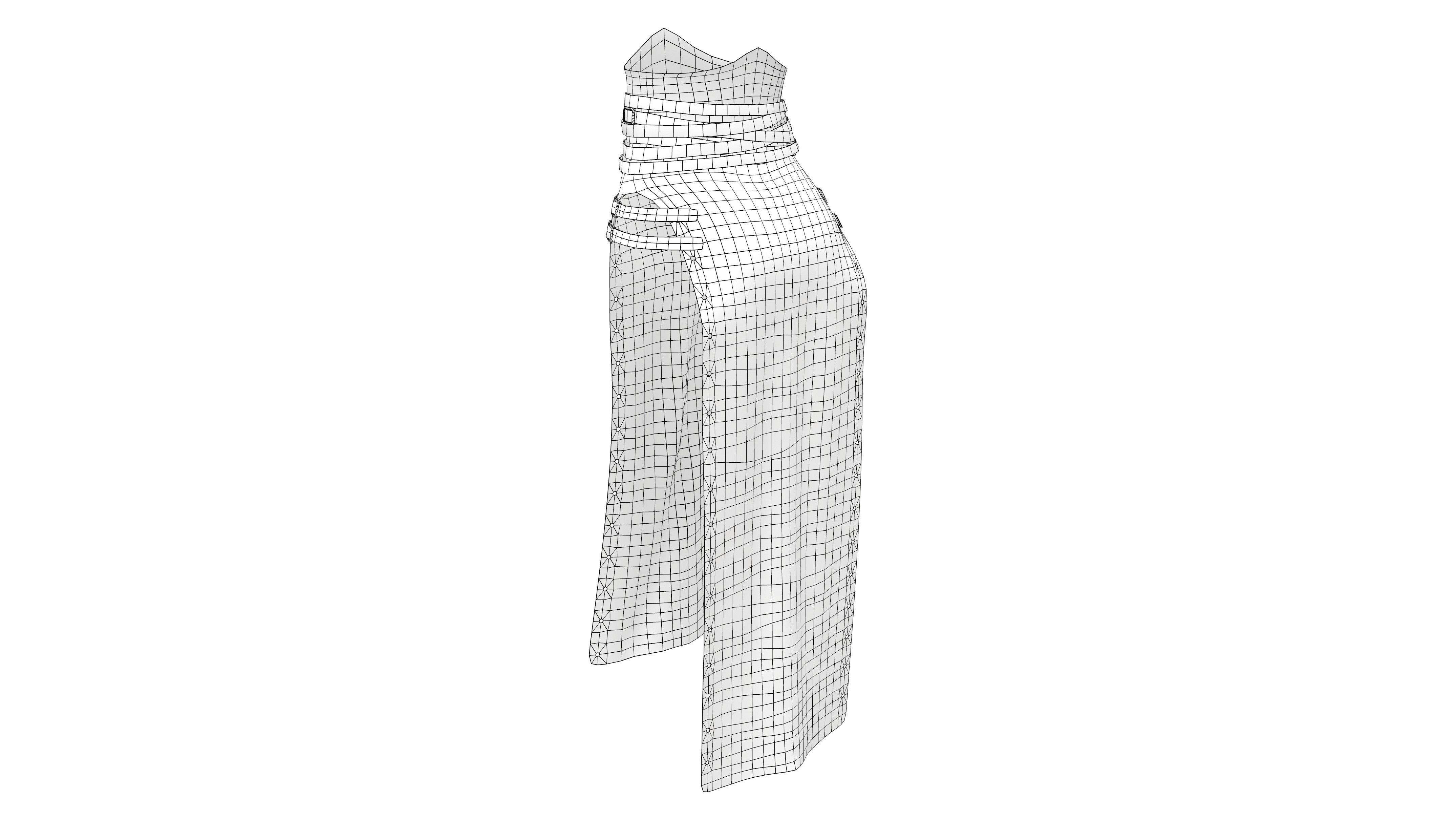 Belts Straps Decorated Double Front Slit Loincloth Long Skirt Low-poly 3D model_8