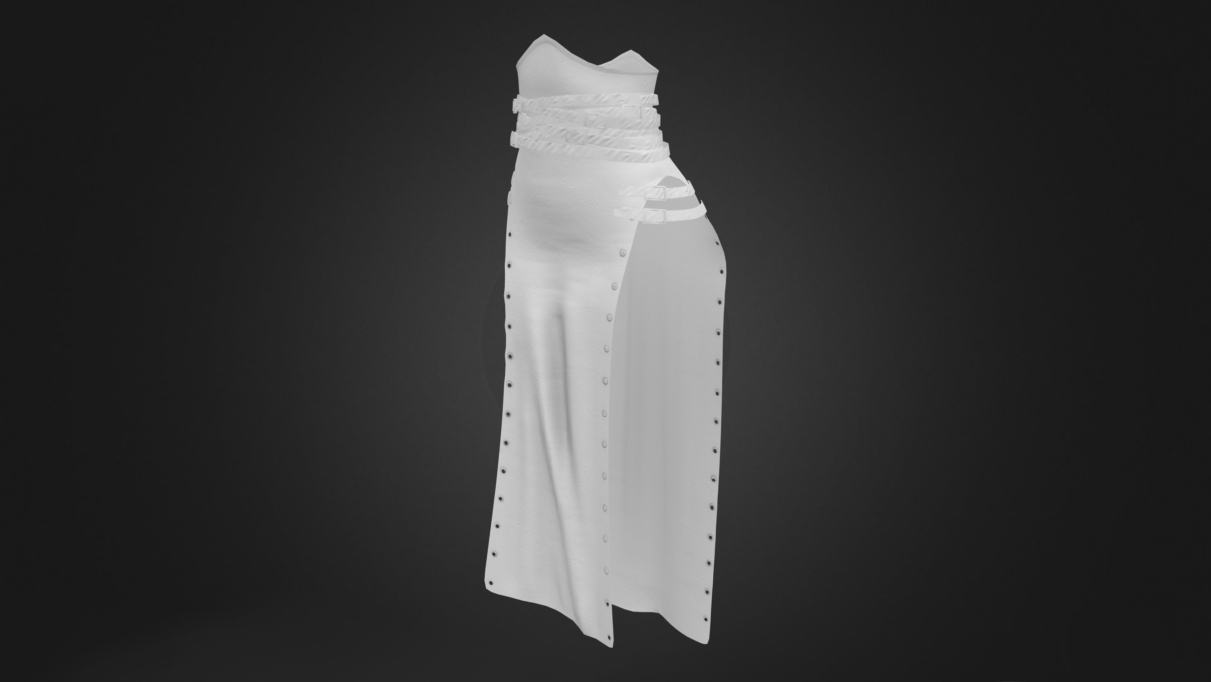 Belts Straps Decorated Double Front Slit Loincloth Long Skirt Low-poly 3D model_9