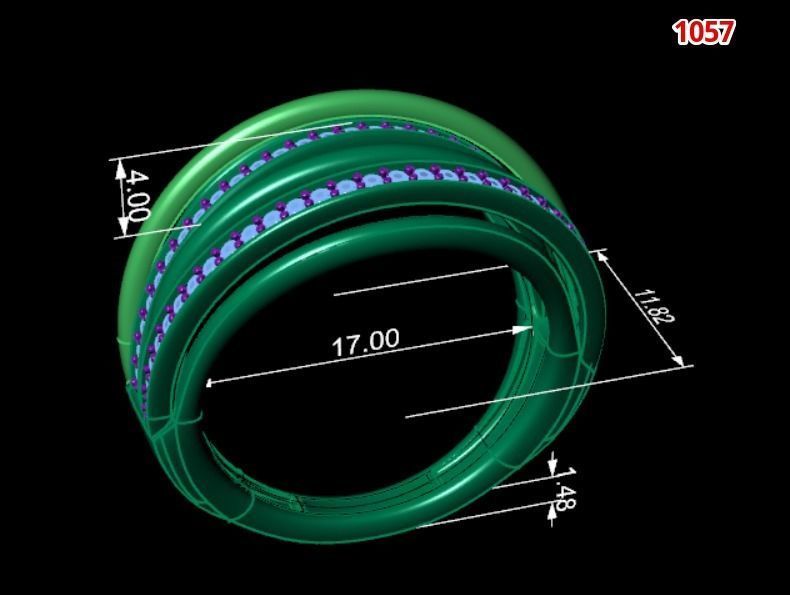 Custom wires ring with diamonds - 1057 3D print model_2