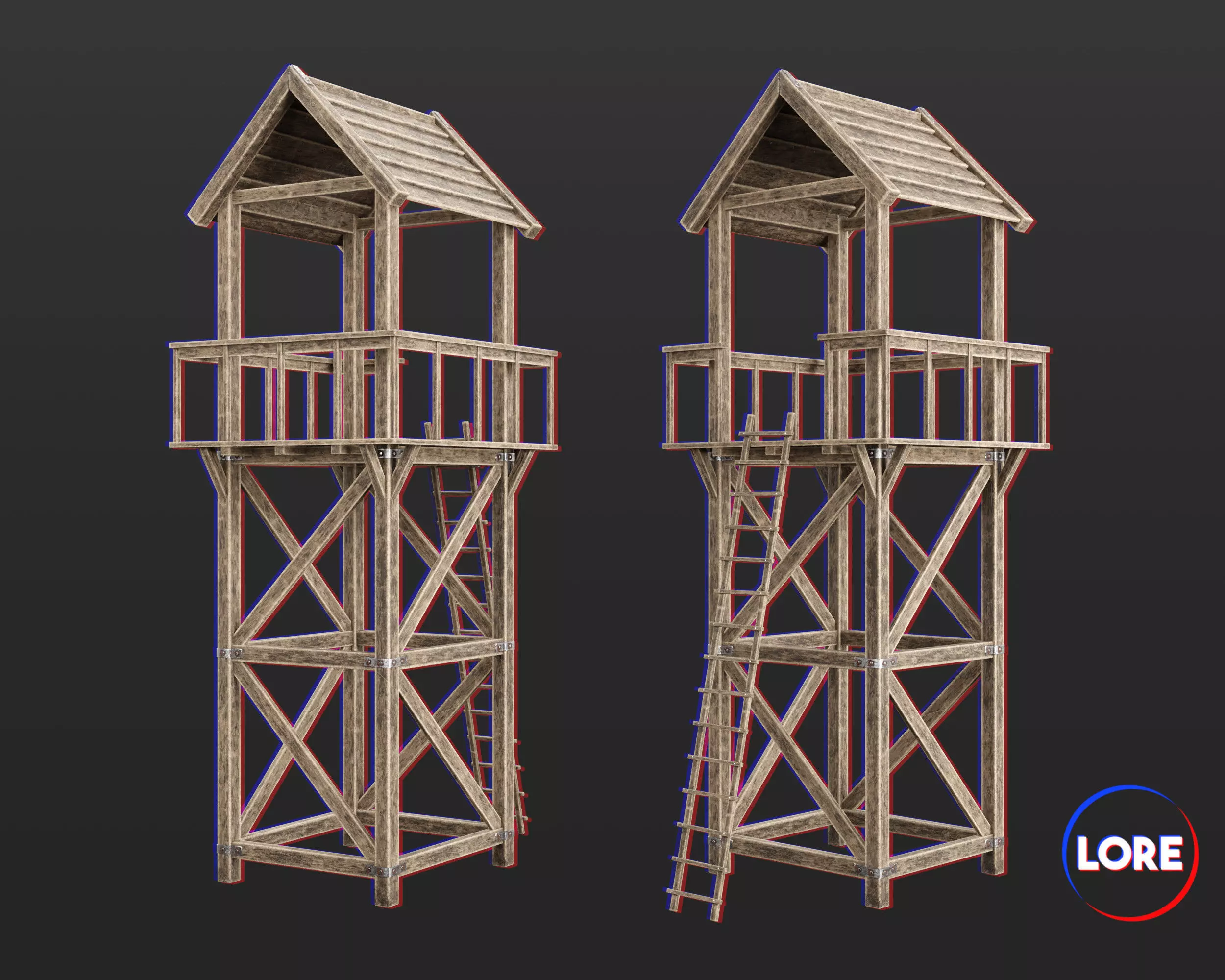 Medieval Defense Guard Tower Large Low-poly 3D model_0