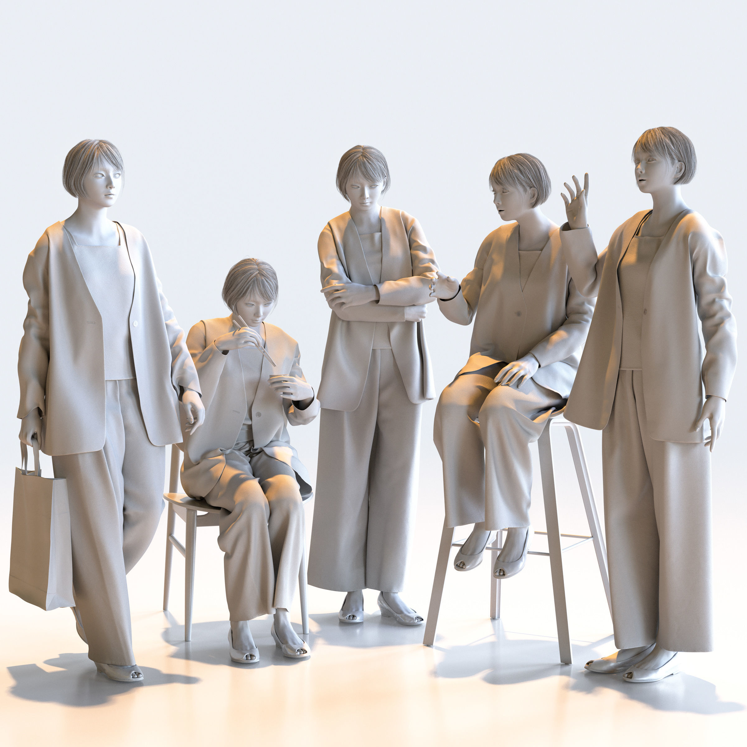 Posed Asian Smart Casual Woman - 5 Pack 5 - S1-F5H 3D model_1