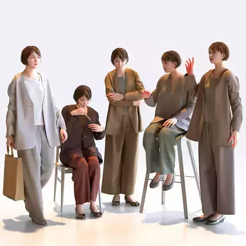 Posed Asian Smart Casual Woman - 5 Pack 5 - S1-F5H 3D model