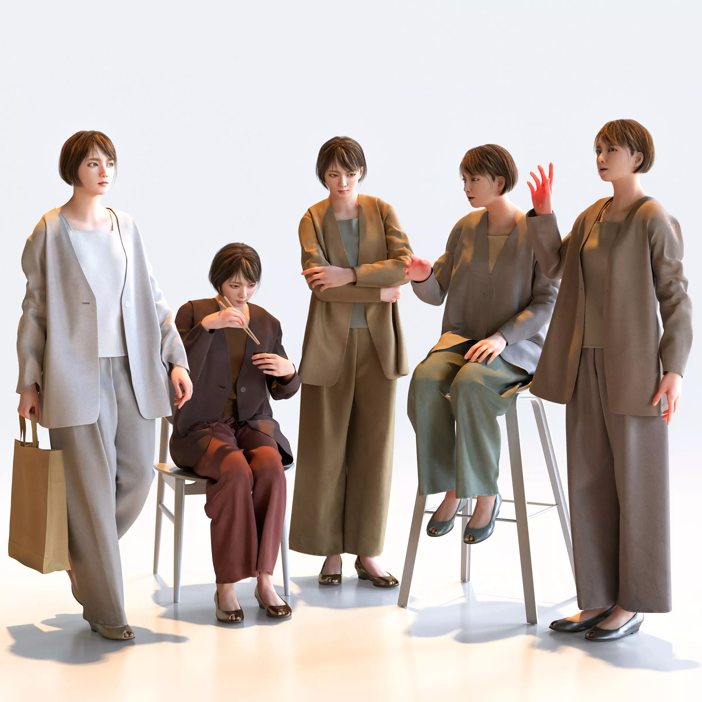 Posed Asian Smart Casual Woman - 5 Pack 5 - S1-F5H 3D model_0