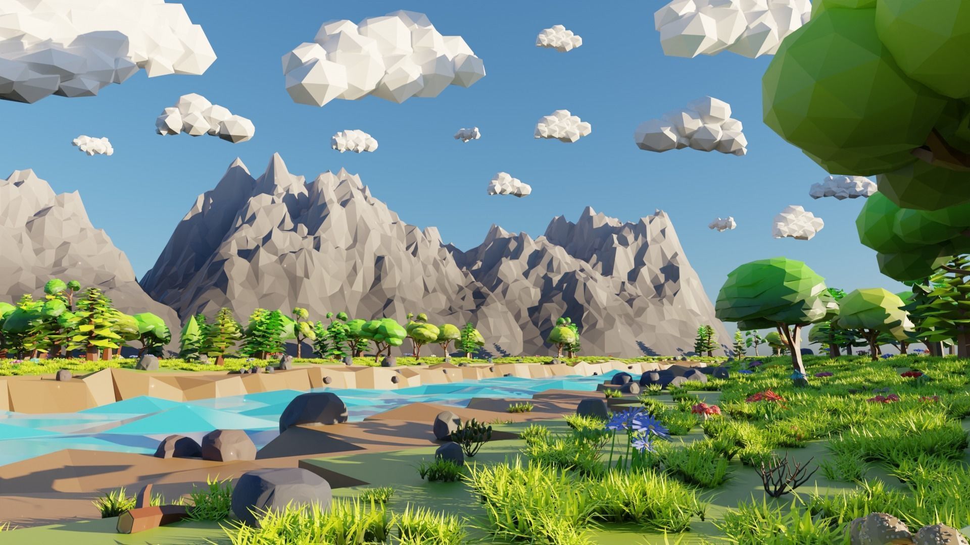 Mountain Scene  Low-poly 3D model_3