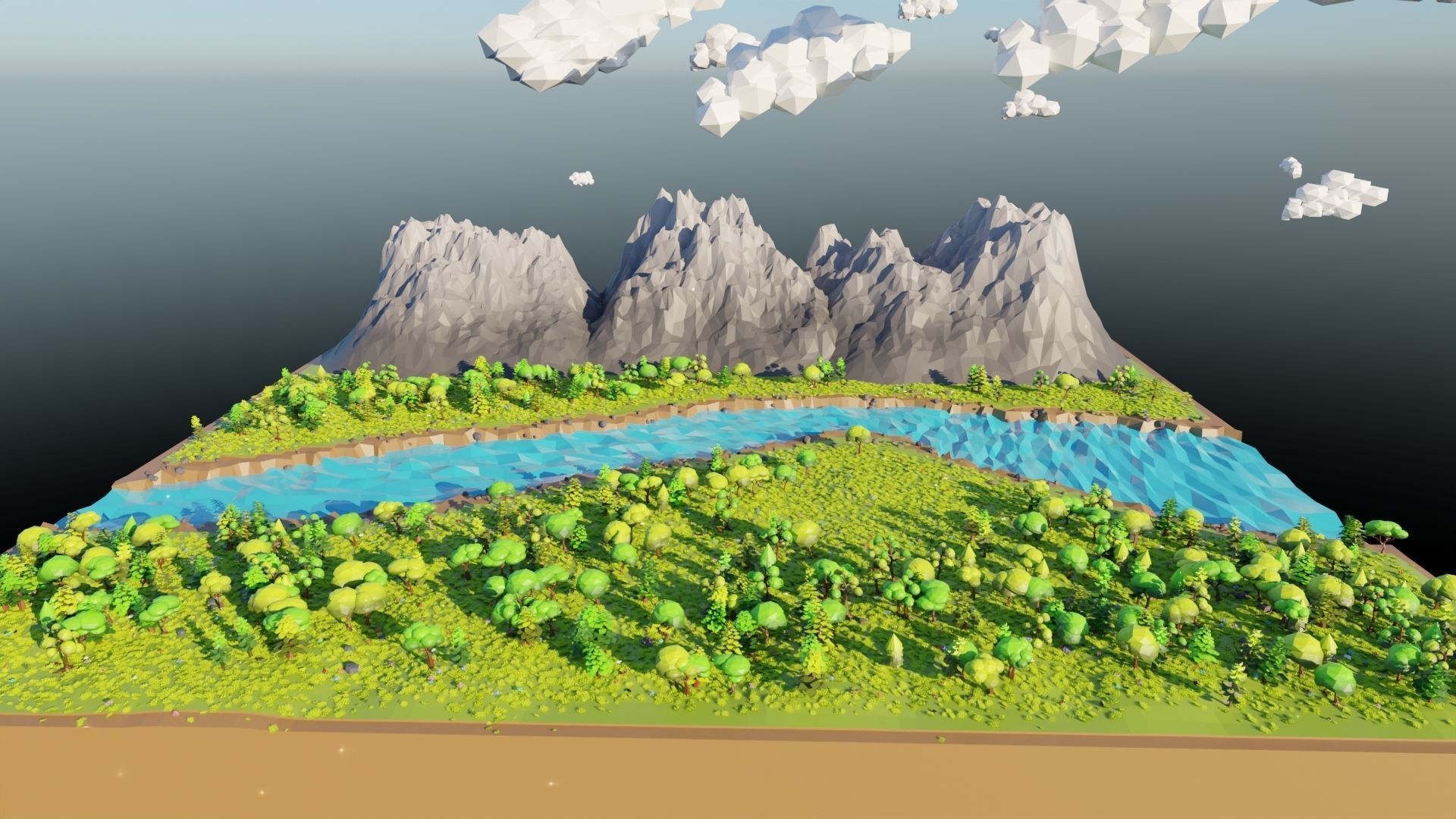 Mountain Scene  Low-poly 3D model_11