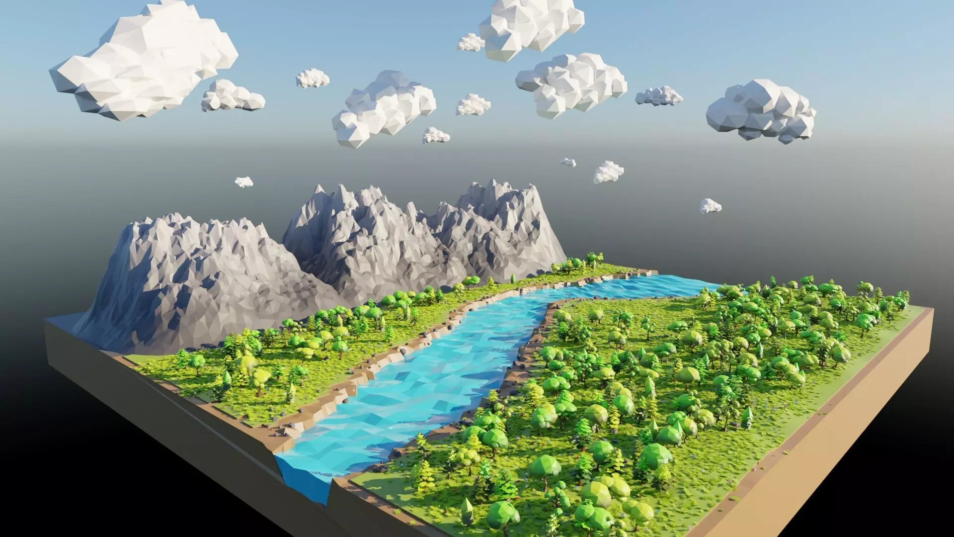 Mountain Scene  Low-poly 3D model_0