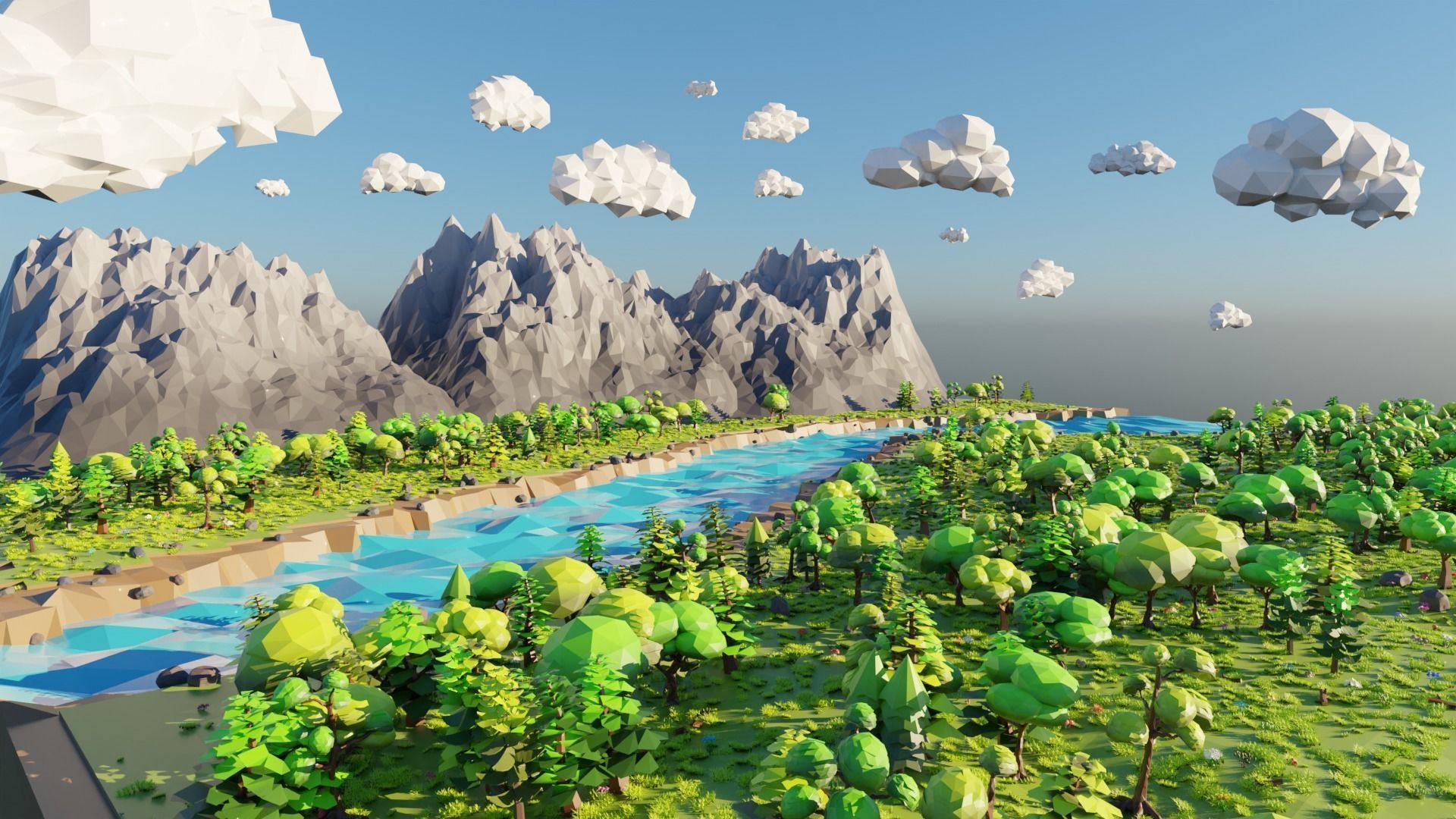 Mountain Scene  Low-poly 3D model_10