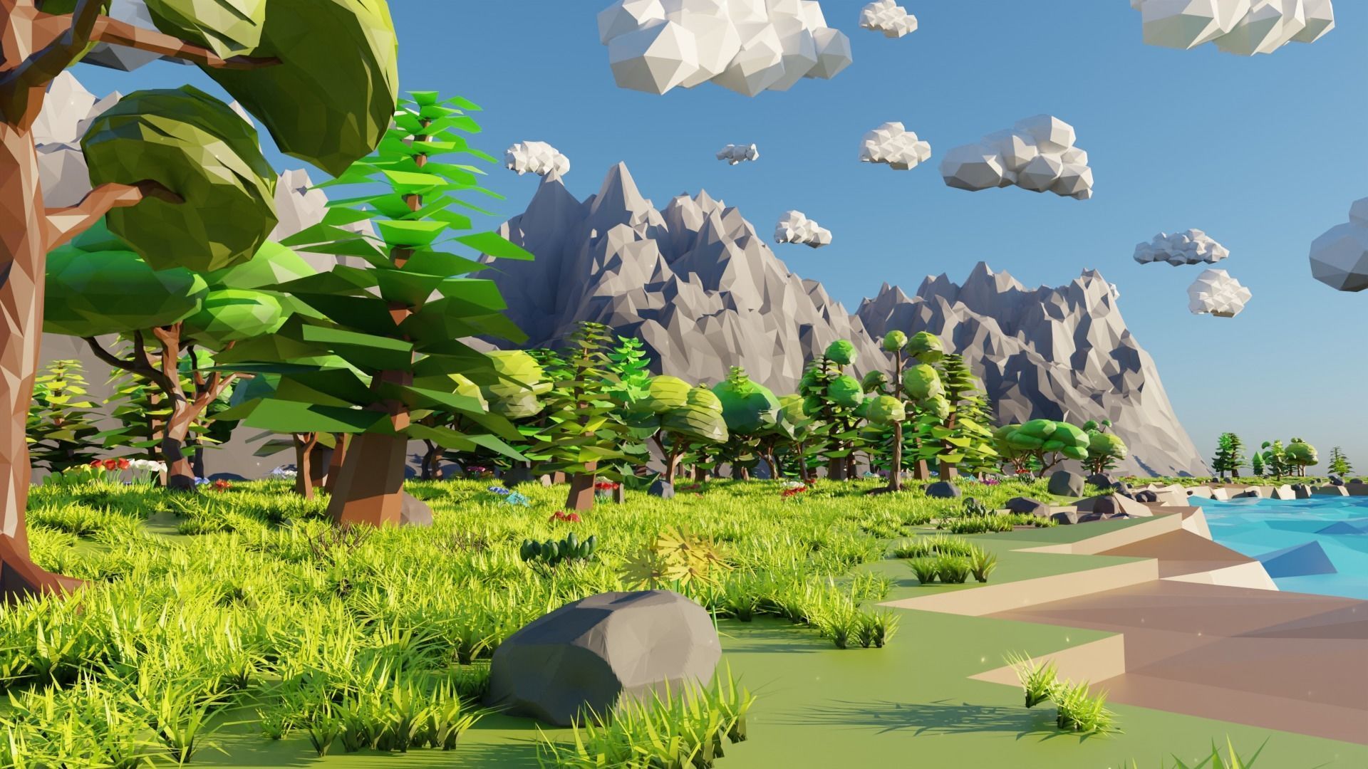 Mountain Scene  Low-poly 3D model_5
