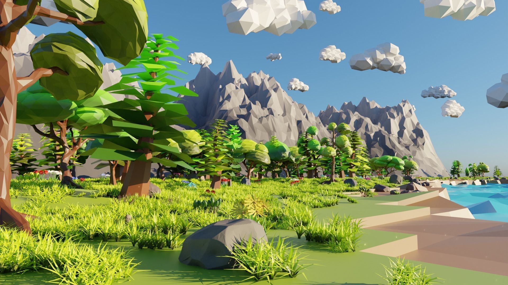 Mountain Scene  Low-poly 3D model_2