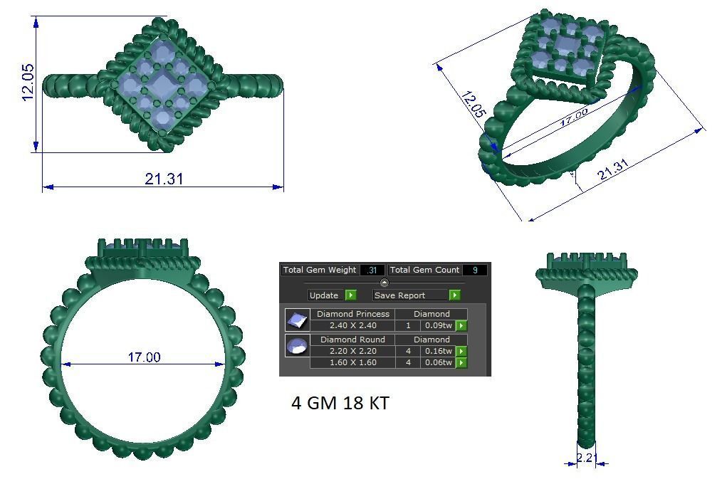 Solitaire Engagement Wedding Ring Cluster Flower Ring 3D print model_1