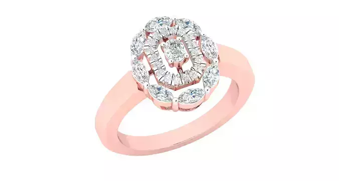 Solitaire Engagement Wedding Ring Cluster Flower Ring 3D print model
