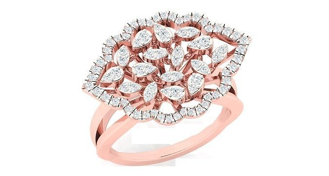 Solitaire Engagement Wedding Ring Cluster Flower Ring 3D print model