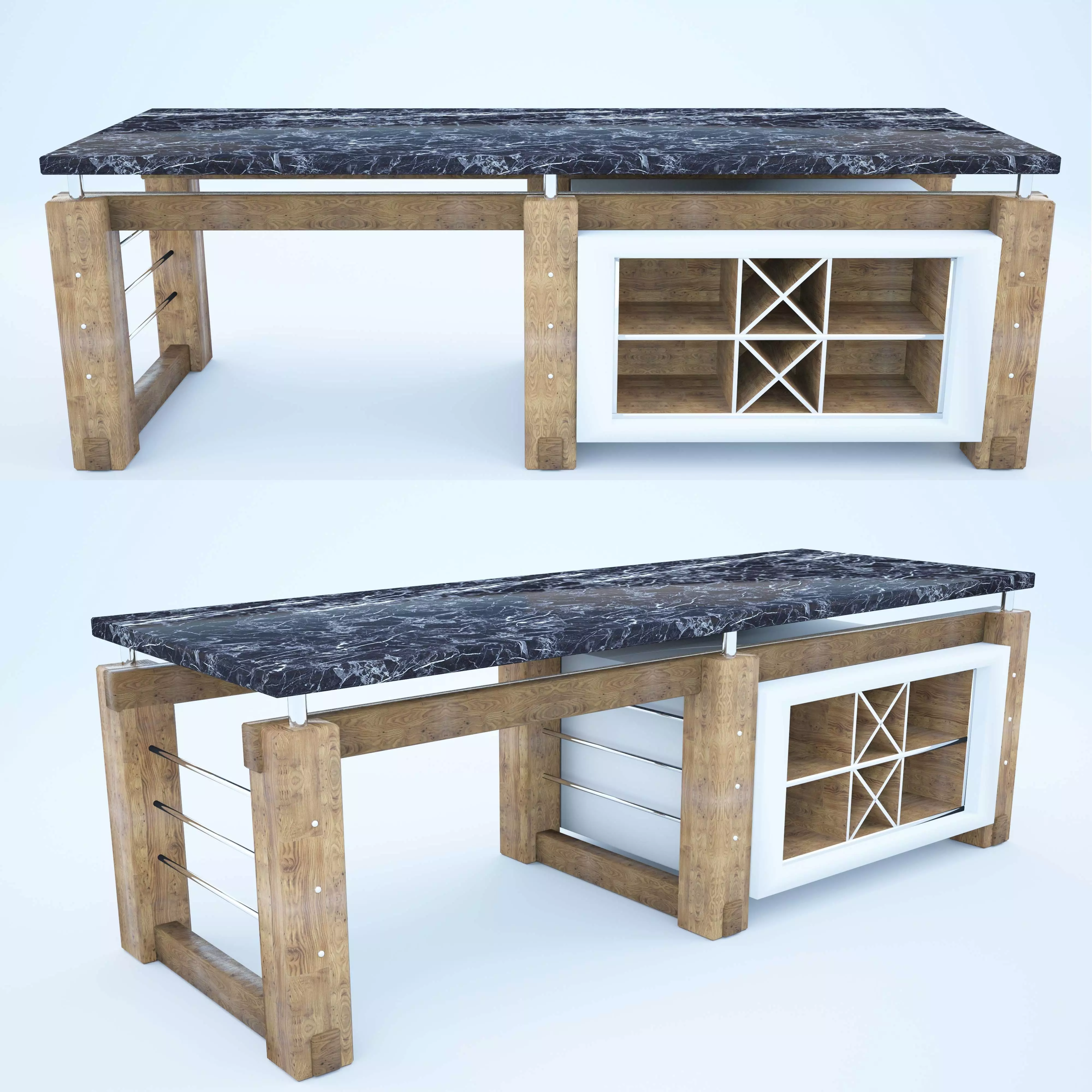 Island two different desks with drawers 3D model_0