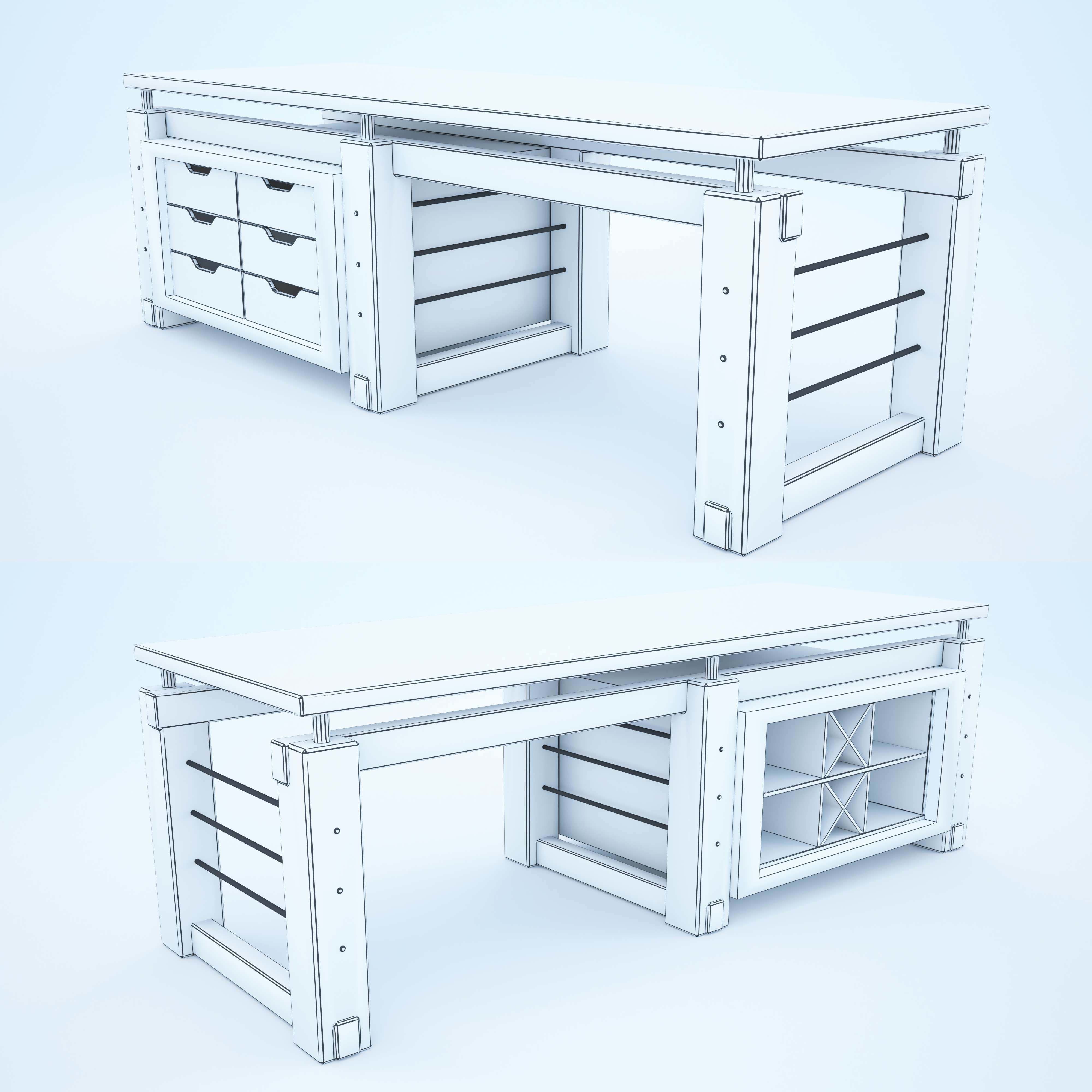 Island two different desks with drawers 3D model_3