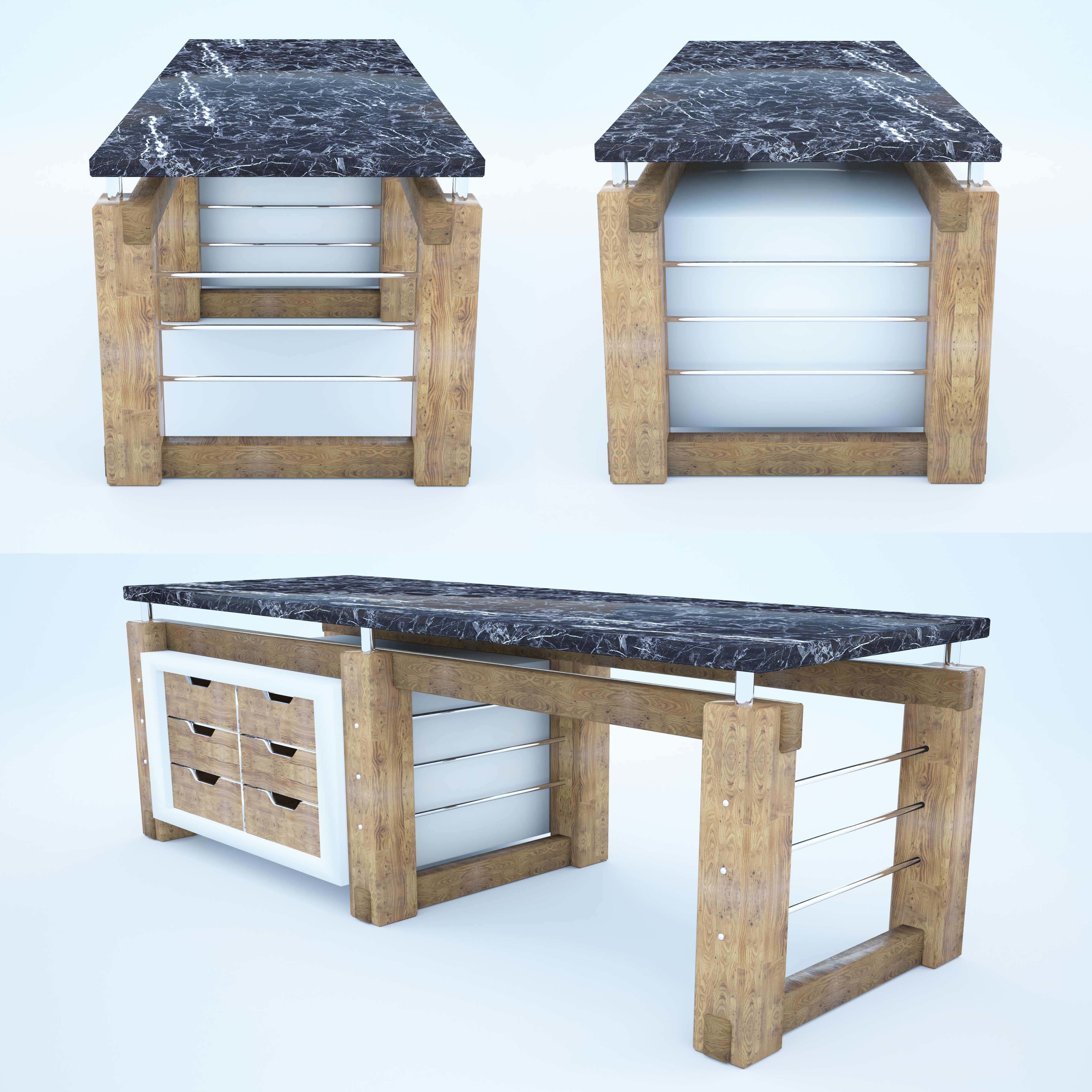 Island two different desks with drawers 3D model_2