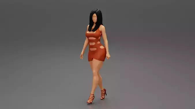Beautiful Girl Dress Heels walking 3D print model
