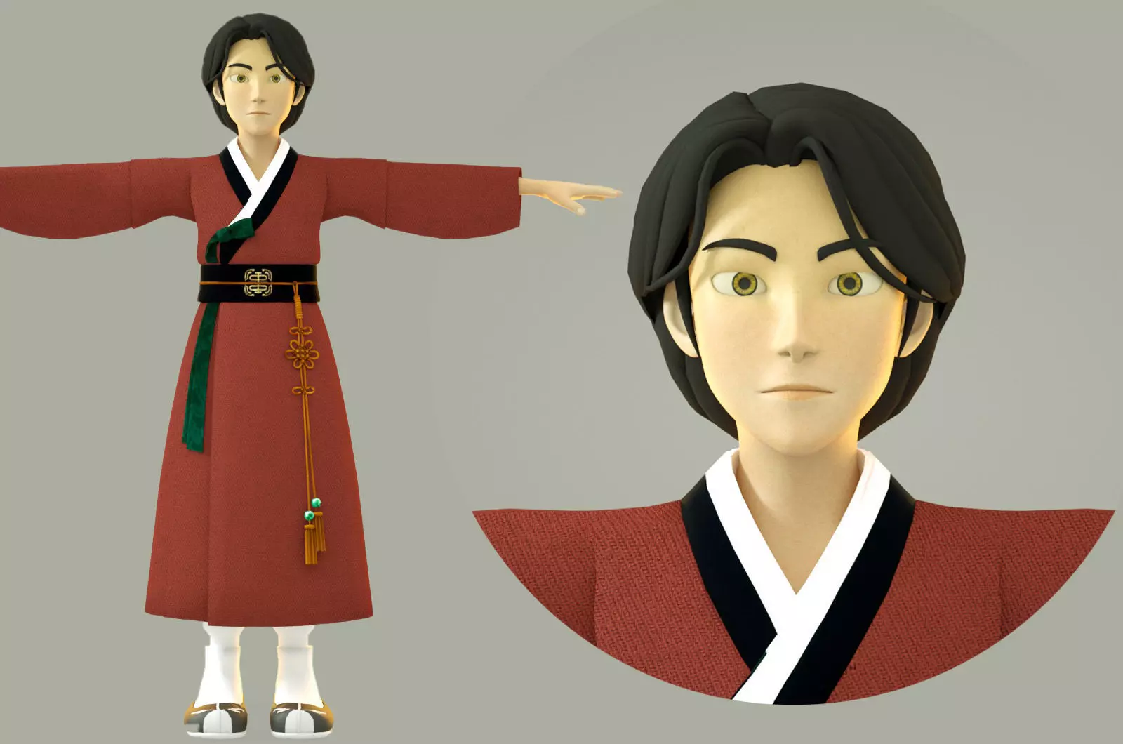 chinese cartoon boy Low-poly 3D model